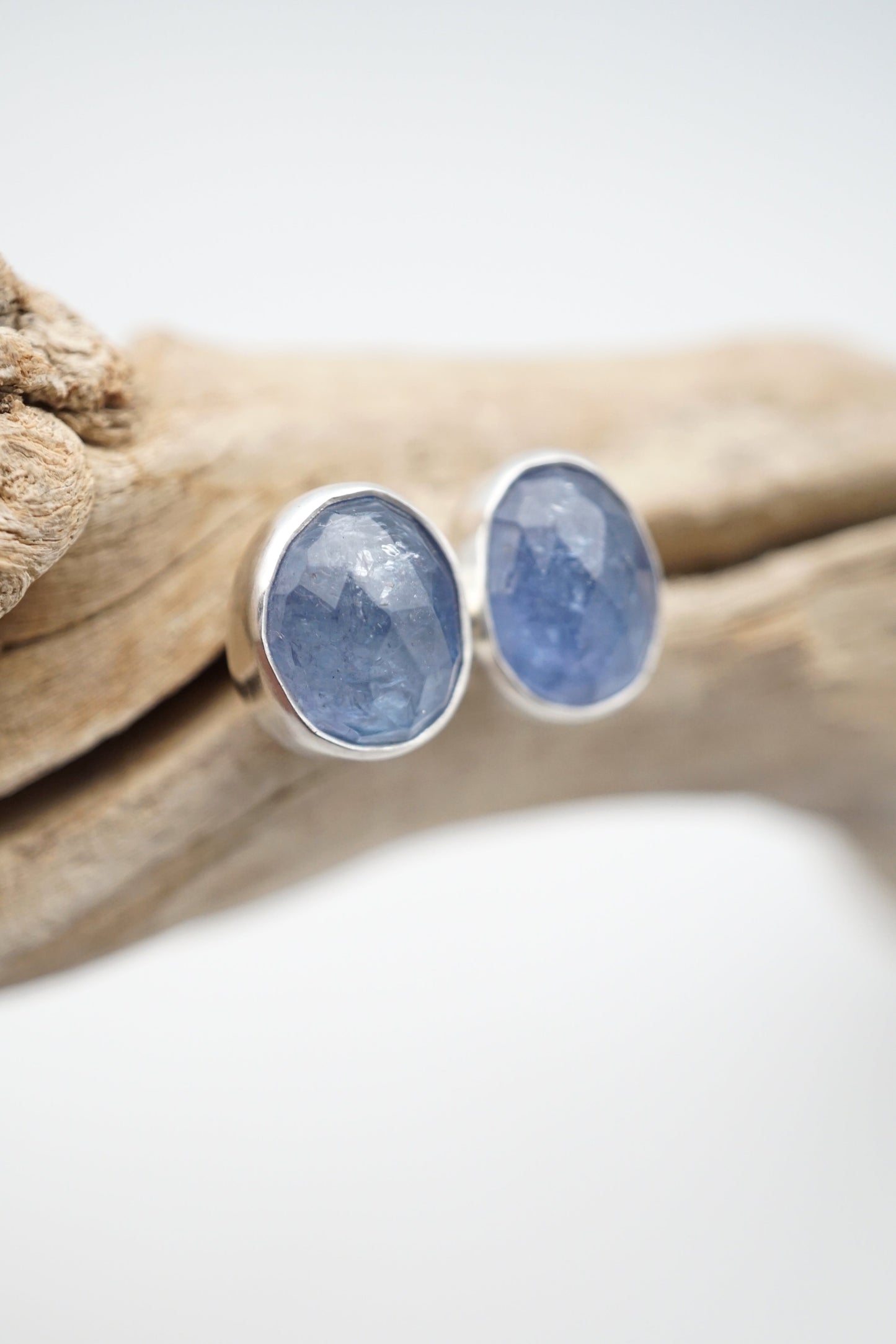 faceted periwinkle tanzanite stud earrings - Lumenrose