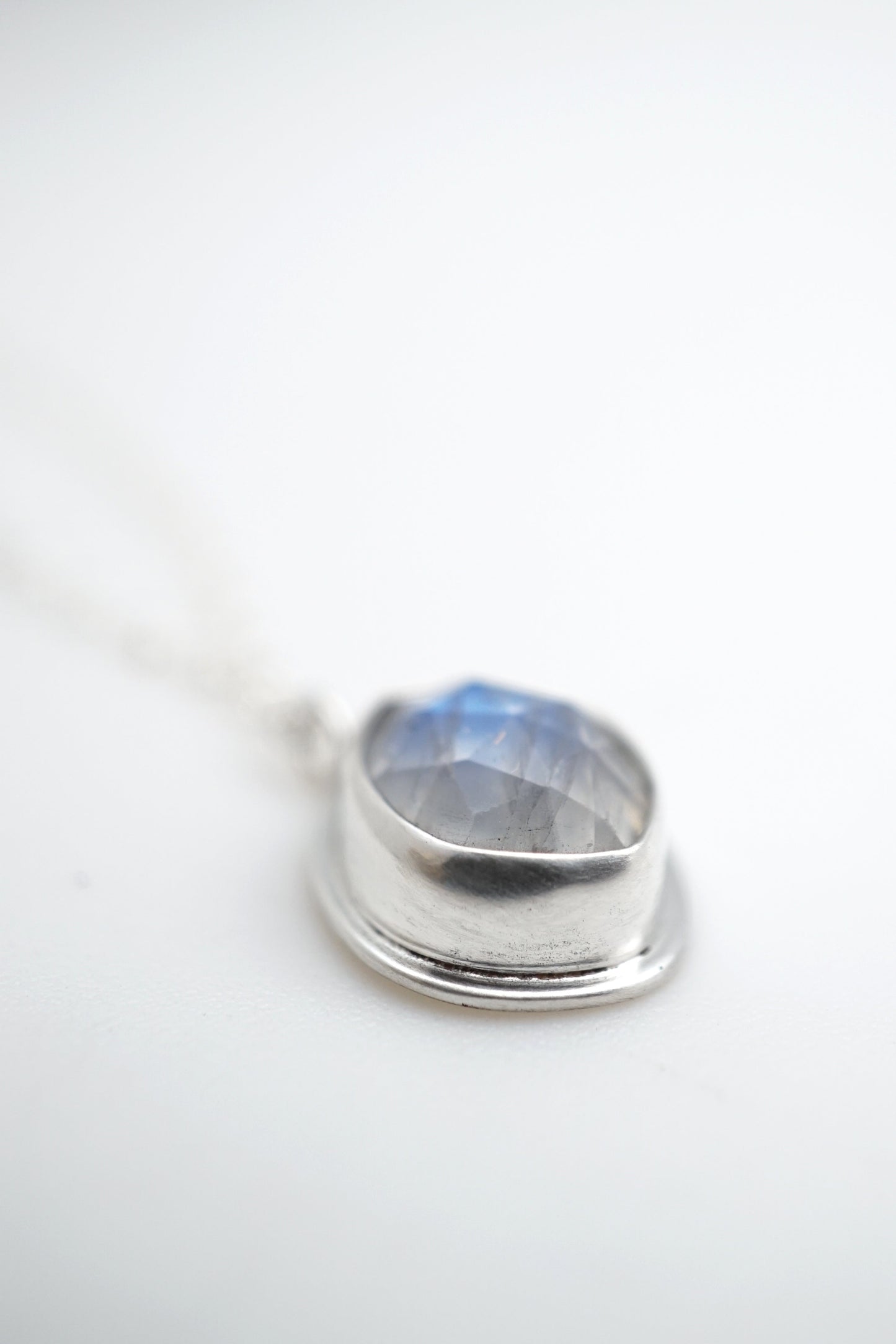 faceted rainbow moonstone + silver necklace - 18" chain - Lumenrose