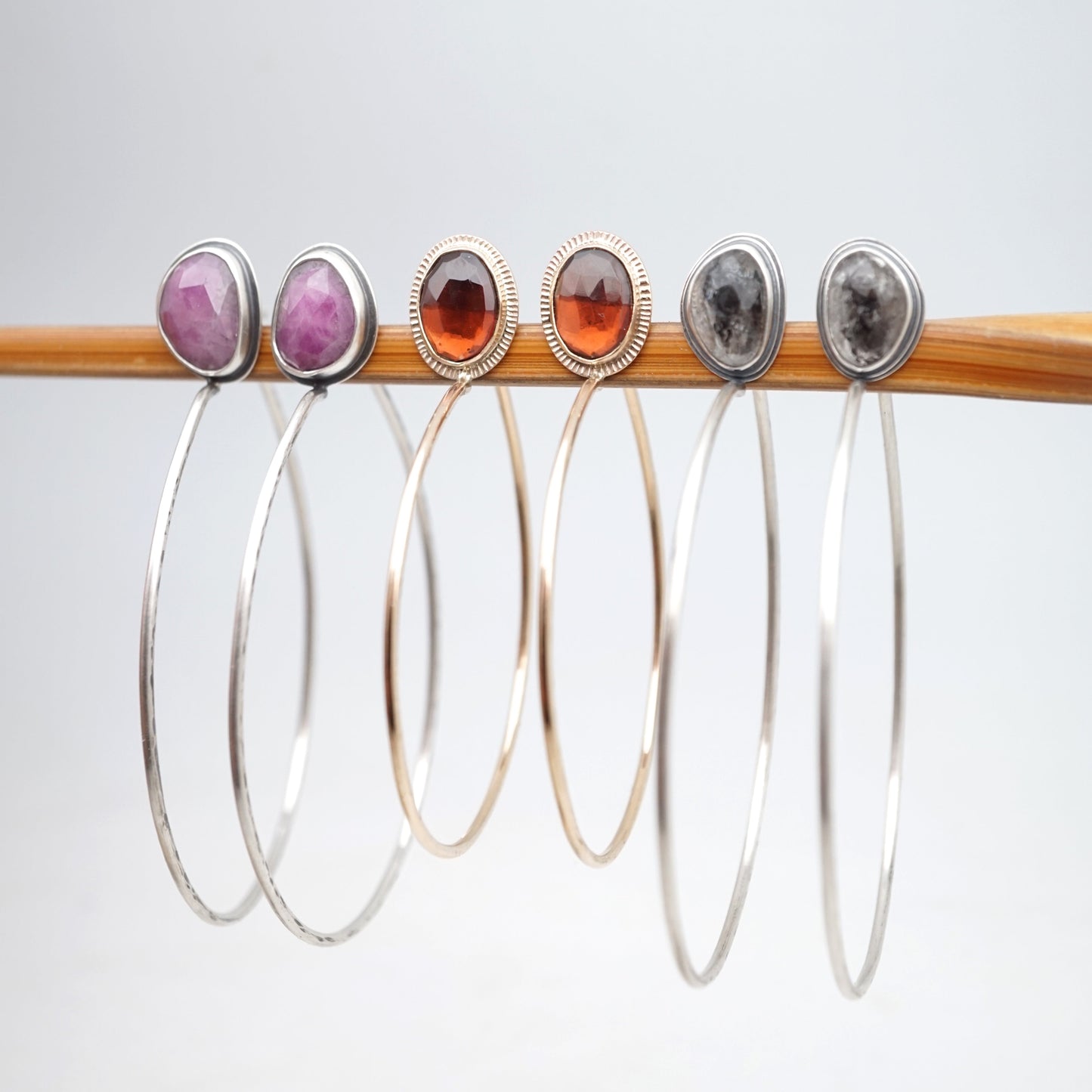 faceted ruby in quartz lumenrose hoop earrings - Lumenrose
