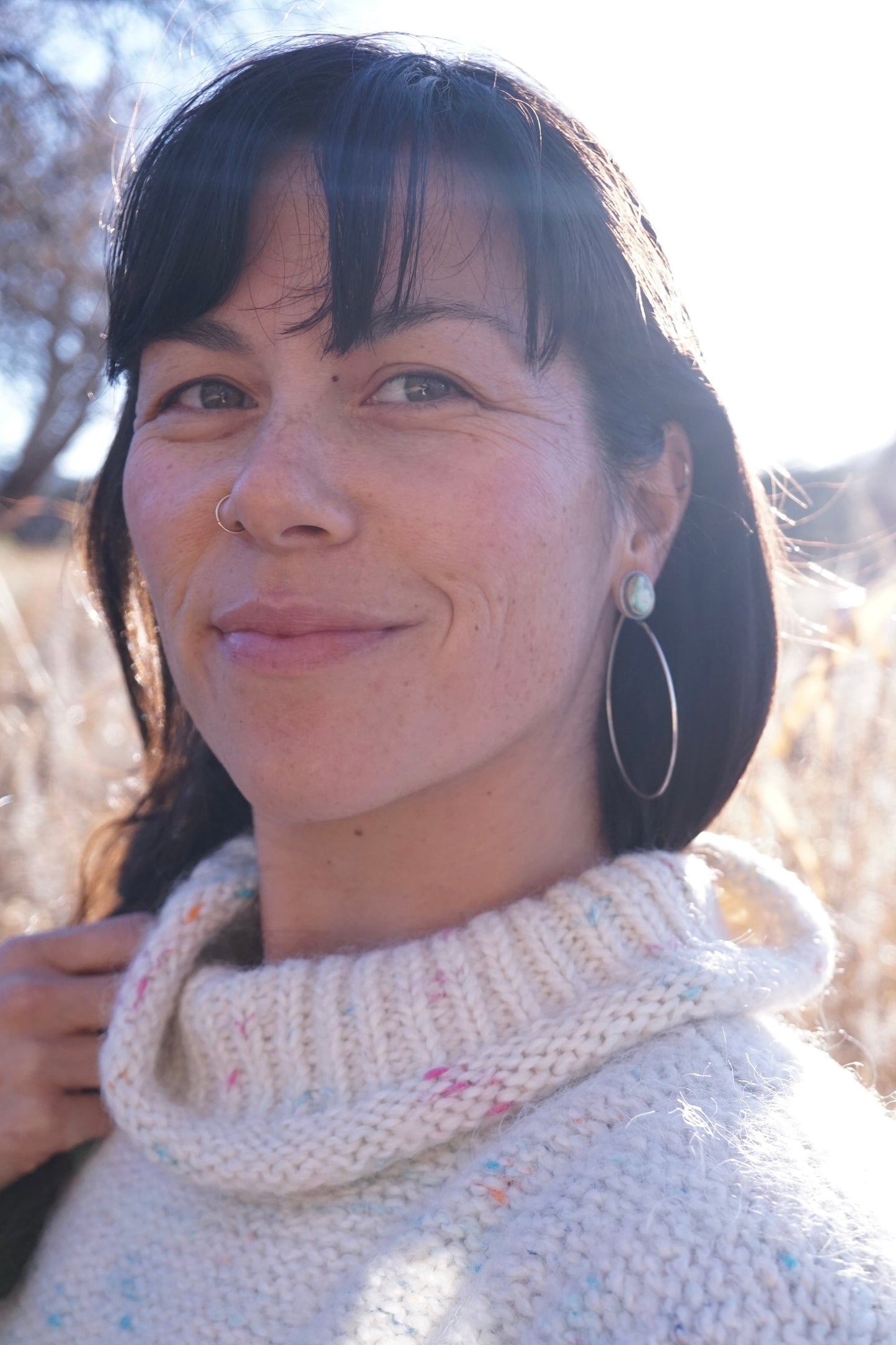 faintest blue sonoran gold turquoise + silver hoops - Lumenrose