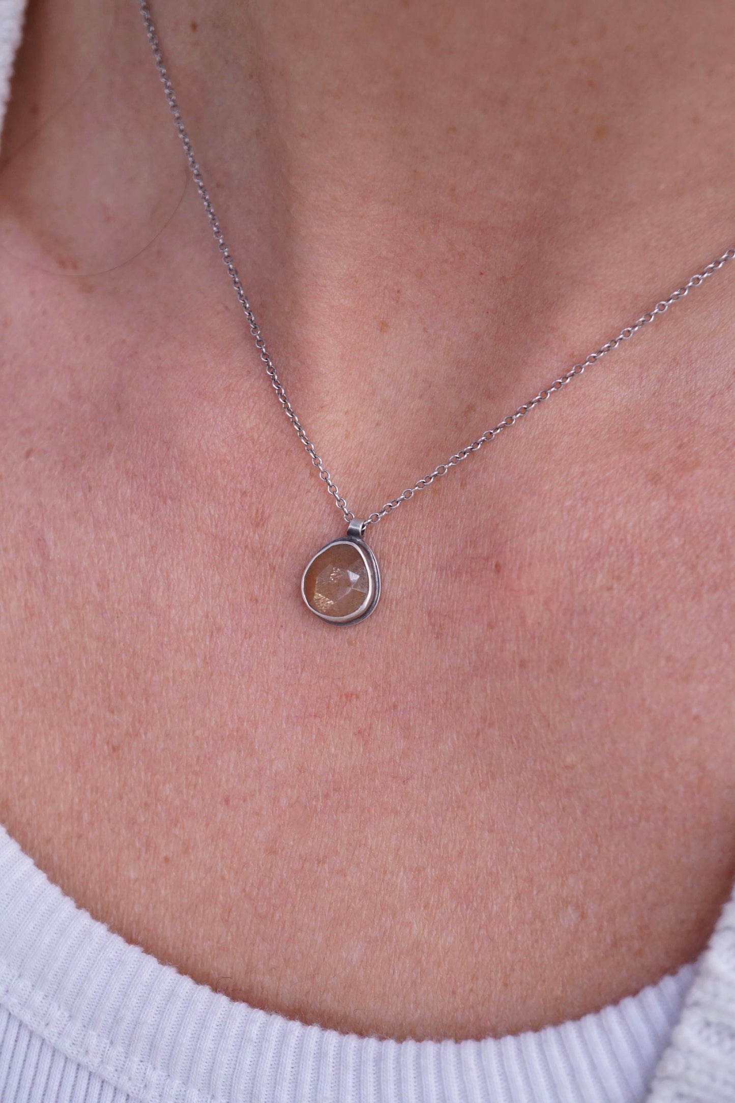 fire moonstone + silver dainty necklace - Lumenrose