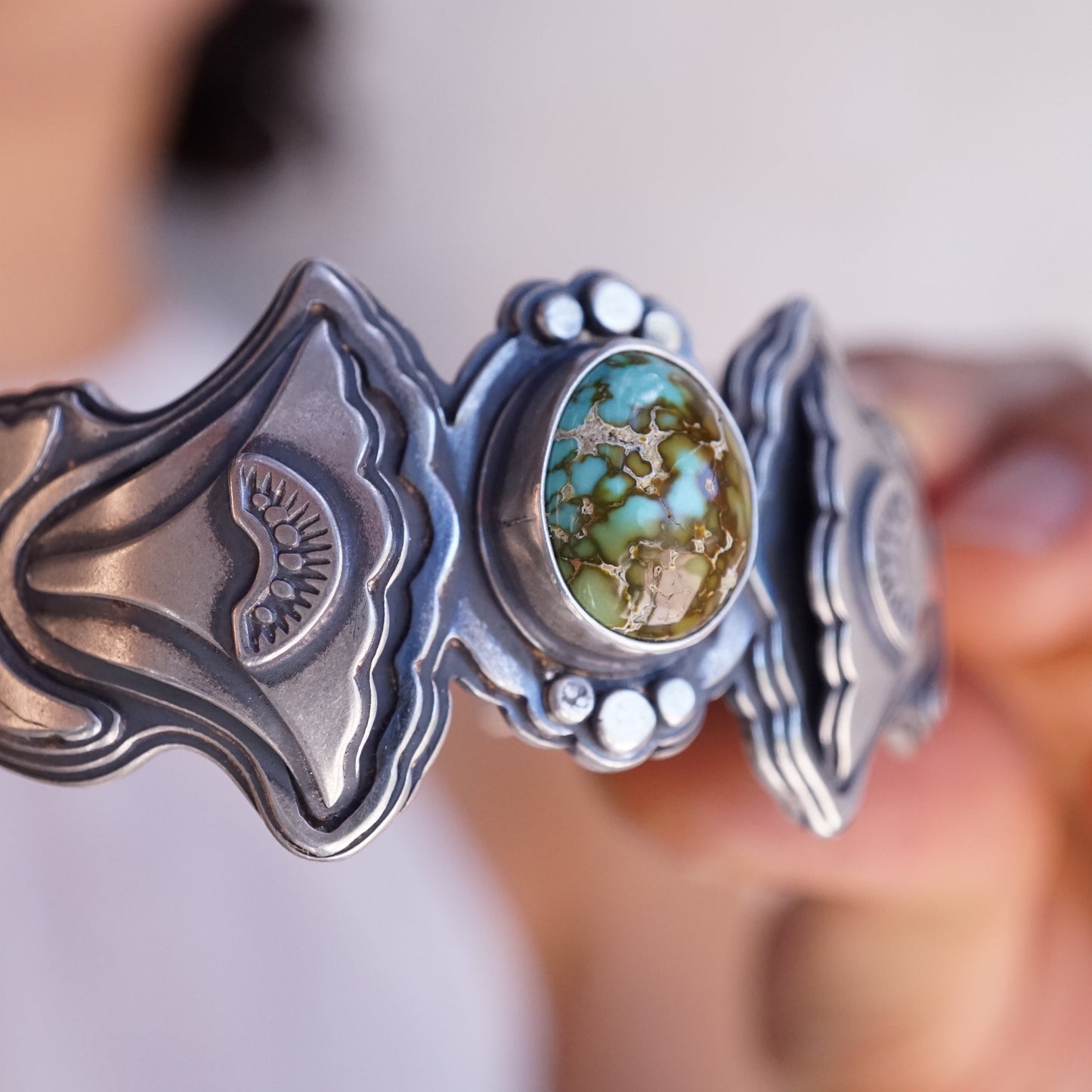 floral-inspired high grade cheyenne turquoise cuff - Lumenrose