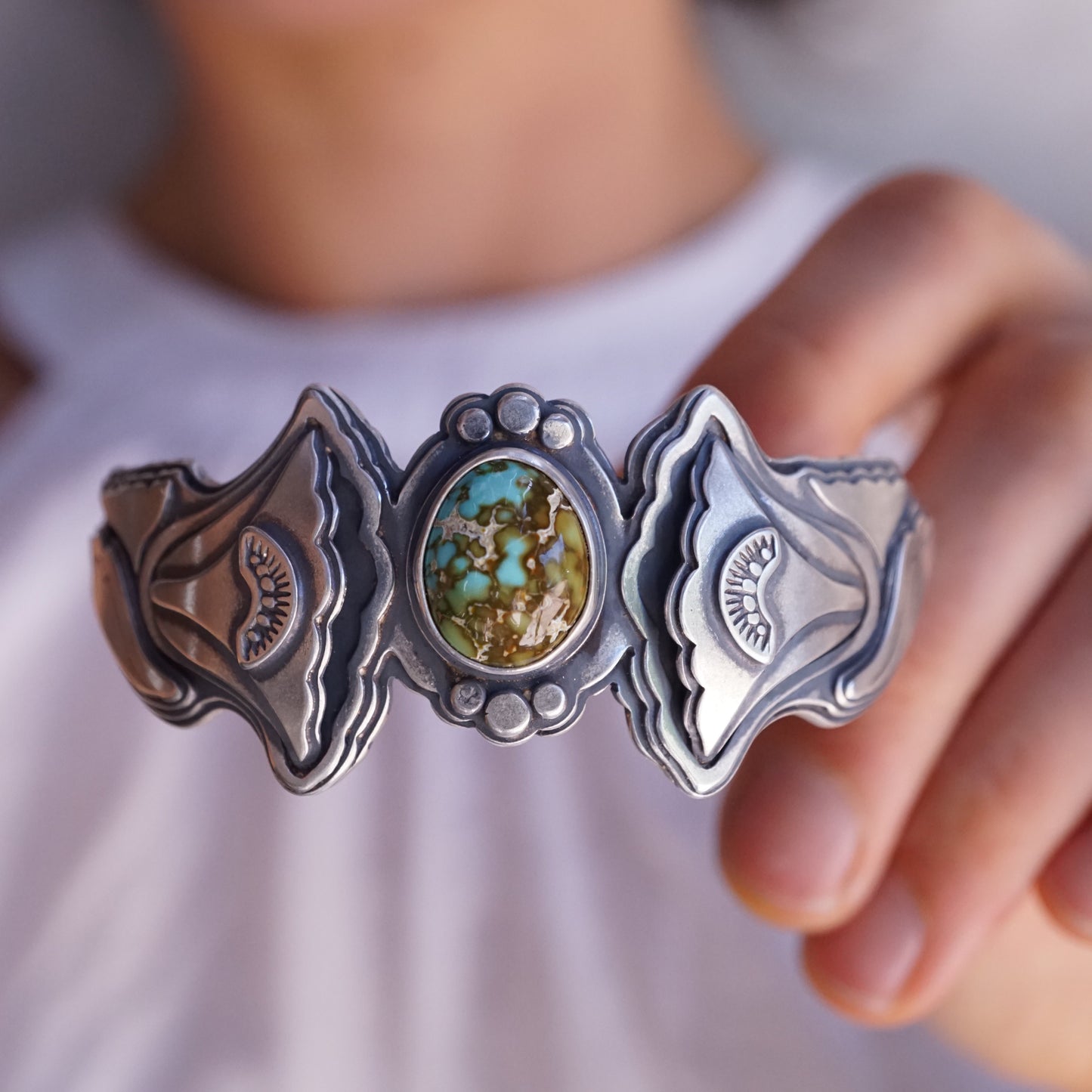 floral-inspired high grade cheyenne turquoise cuff - Lumenrose