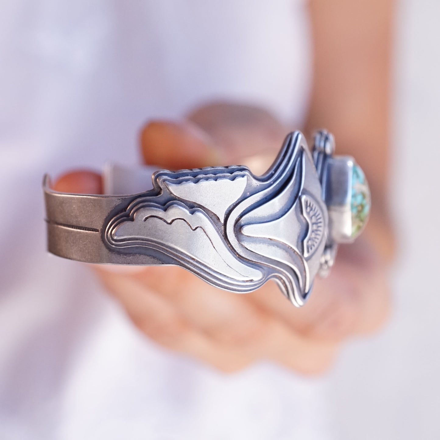 floral-inspired high grade cheyenne turquoise cuff - Lumenrose