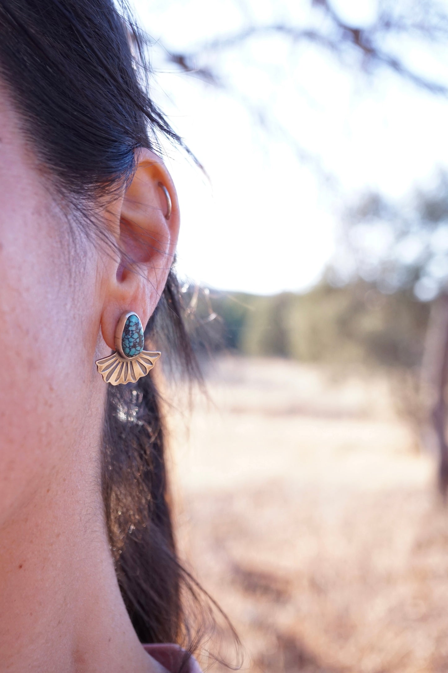 floral studs with old stock cloud mountain turquoise - Lumenrose