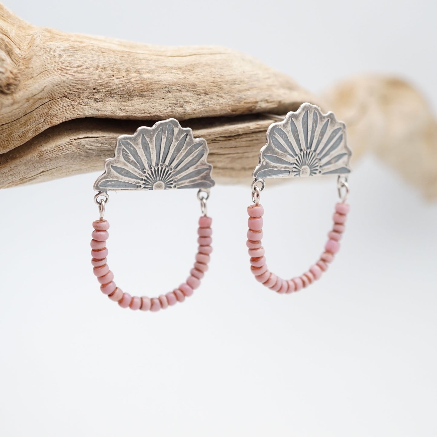 flower petal beaded stud dangles with pink maasai trade beads - Lumenrose