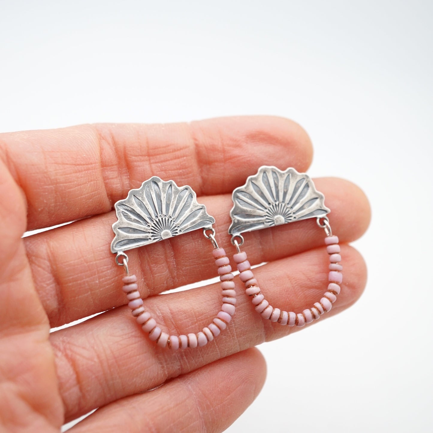flower petal beaded stud dangles with pink maasai trade beads - Lumenrose