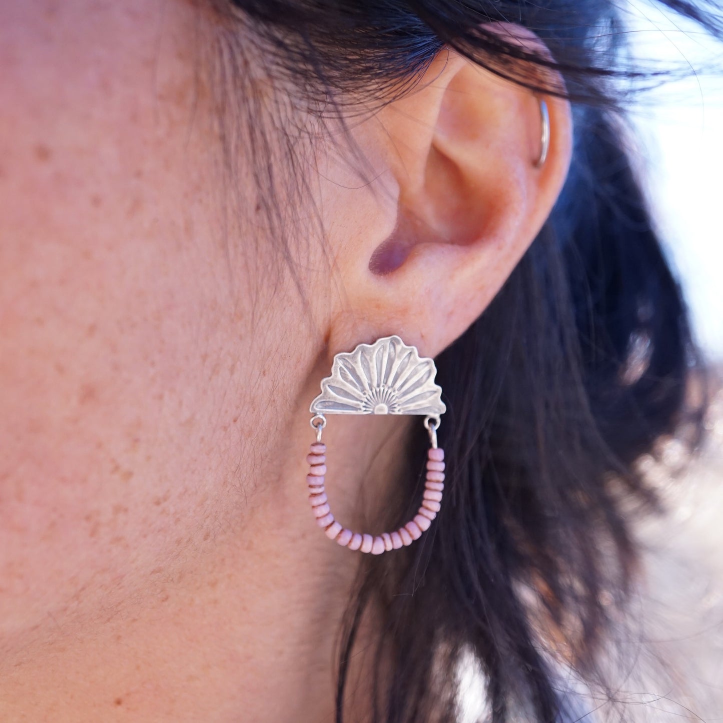 flower petal beaded stud dangles with pink maasai trade beads - Lumenrose