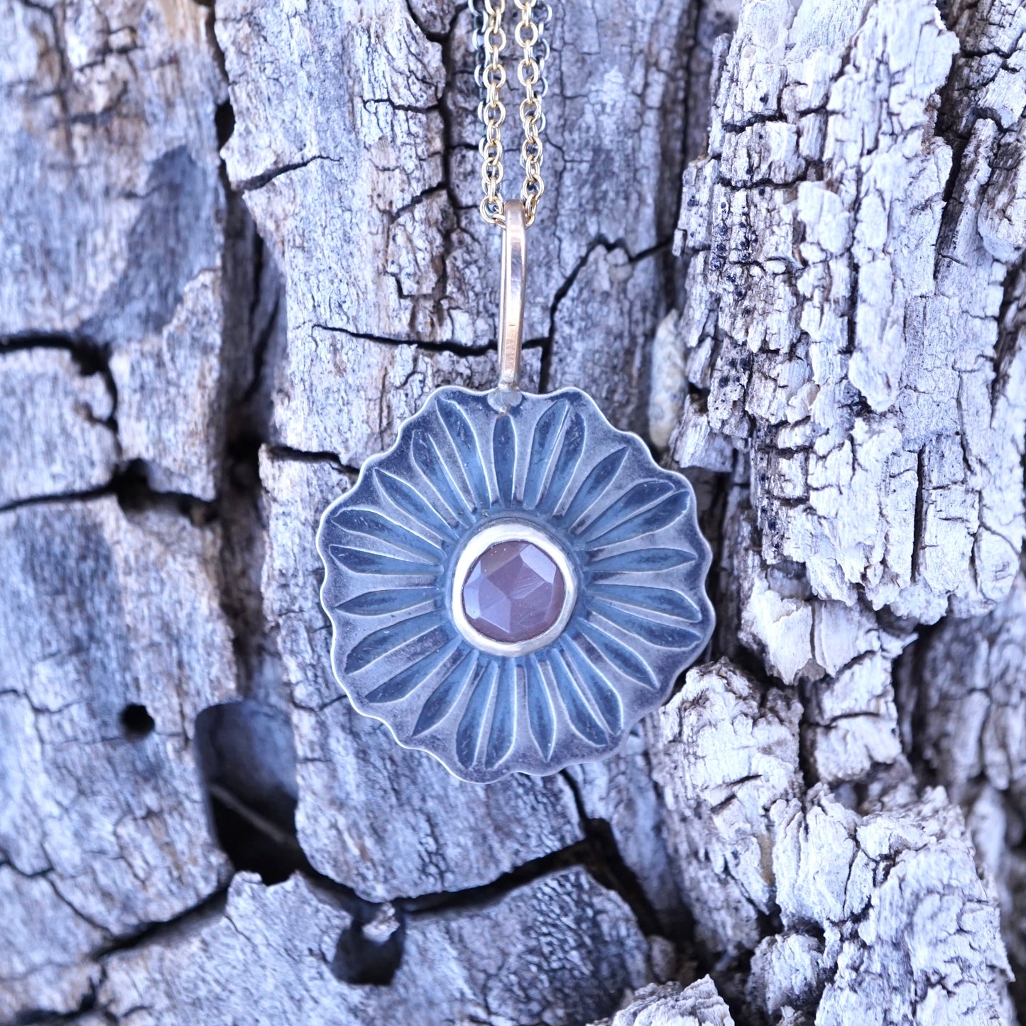 full bloom necklace with silver, 14k goldfill and chocolate moonstone - Lumenrose