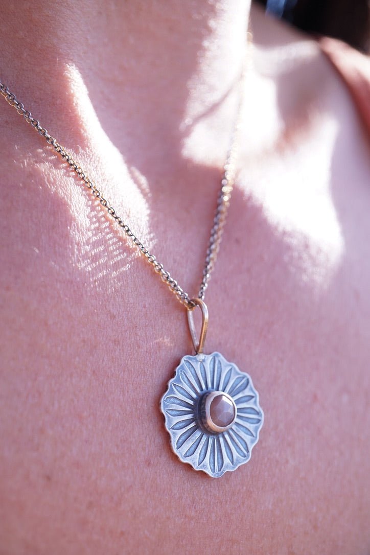 full bloom necklace with silver, 14k goldfill and chocolate moonstone - Lumenrose