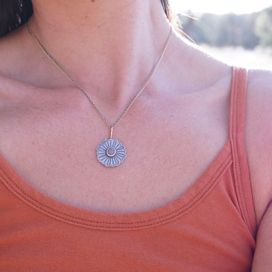 full bloom necklace with silver, 14k goldfill and chocolate moonstone - Lumenrose