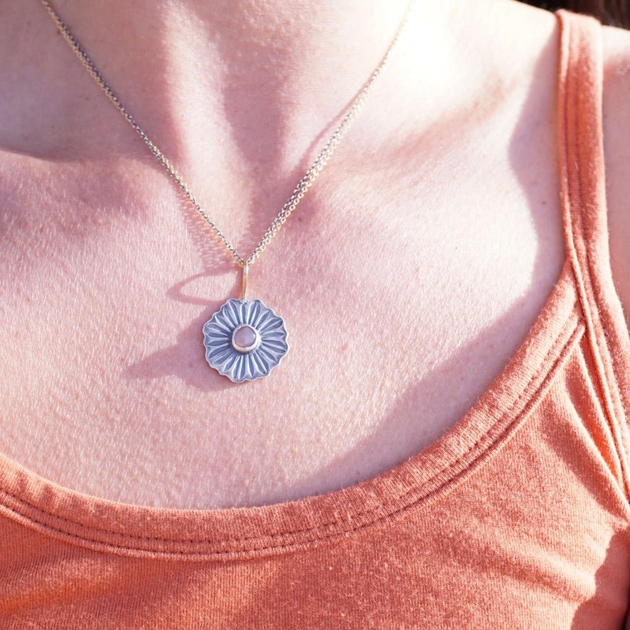 full bloom necklace with silver, 14k goldfill and chocolate moonstone - Lumenrose