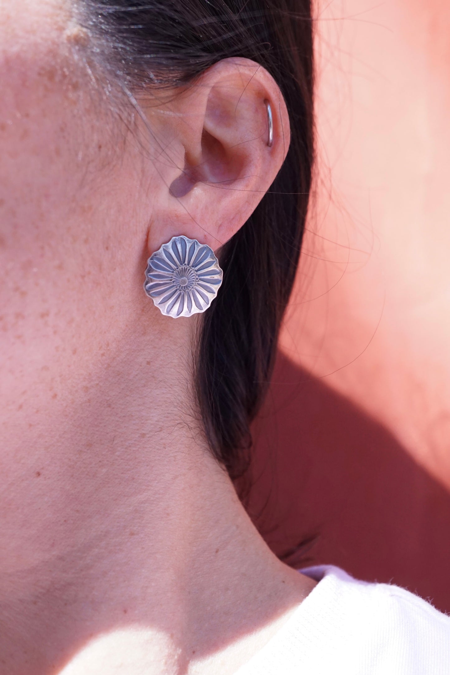 full bloom silver flower studs - Lumenrose