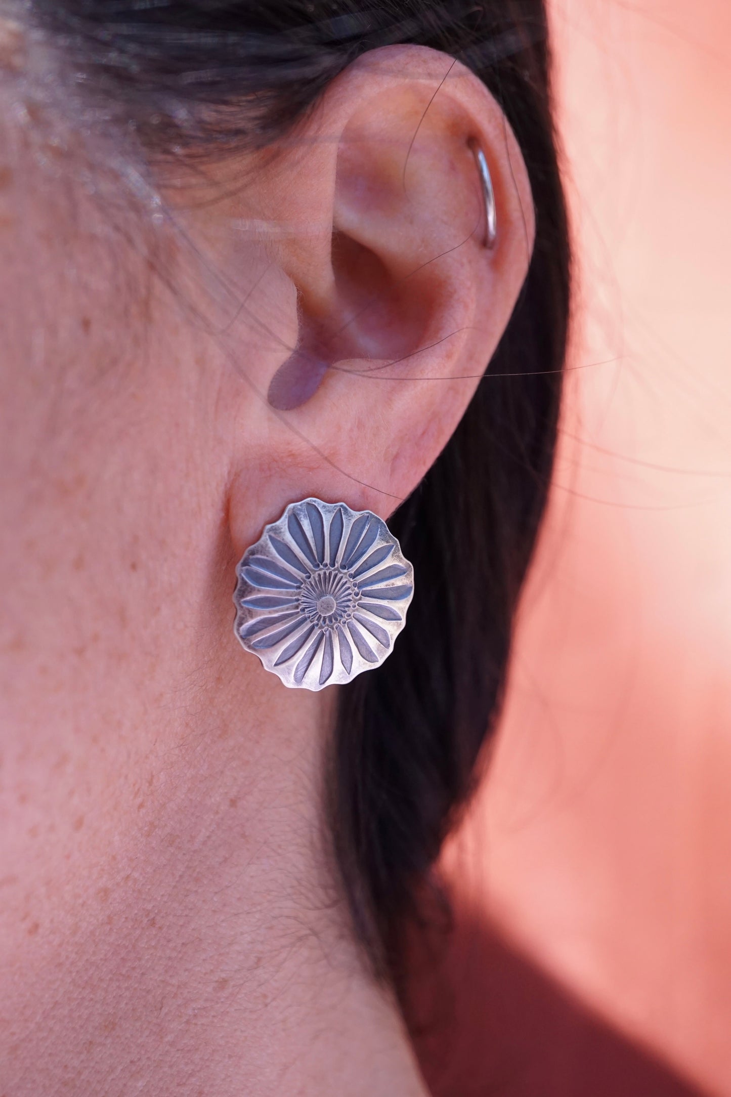 full bloom silver flower studs - Lumenrose