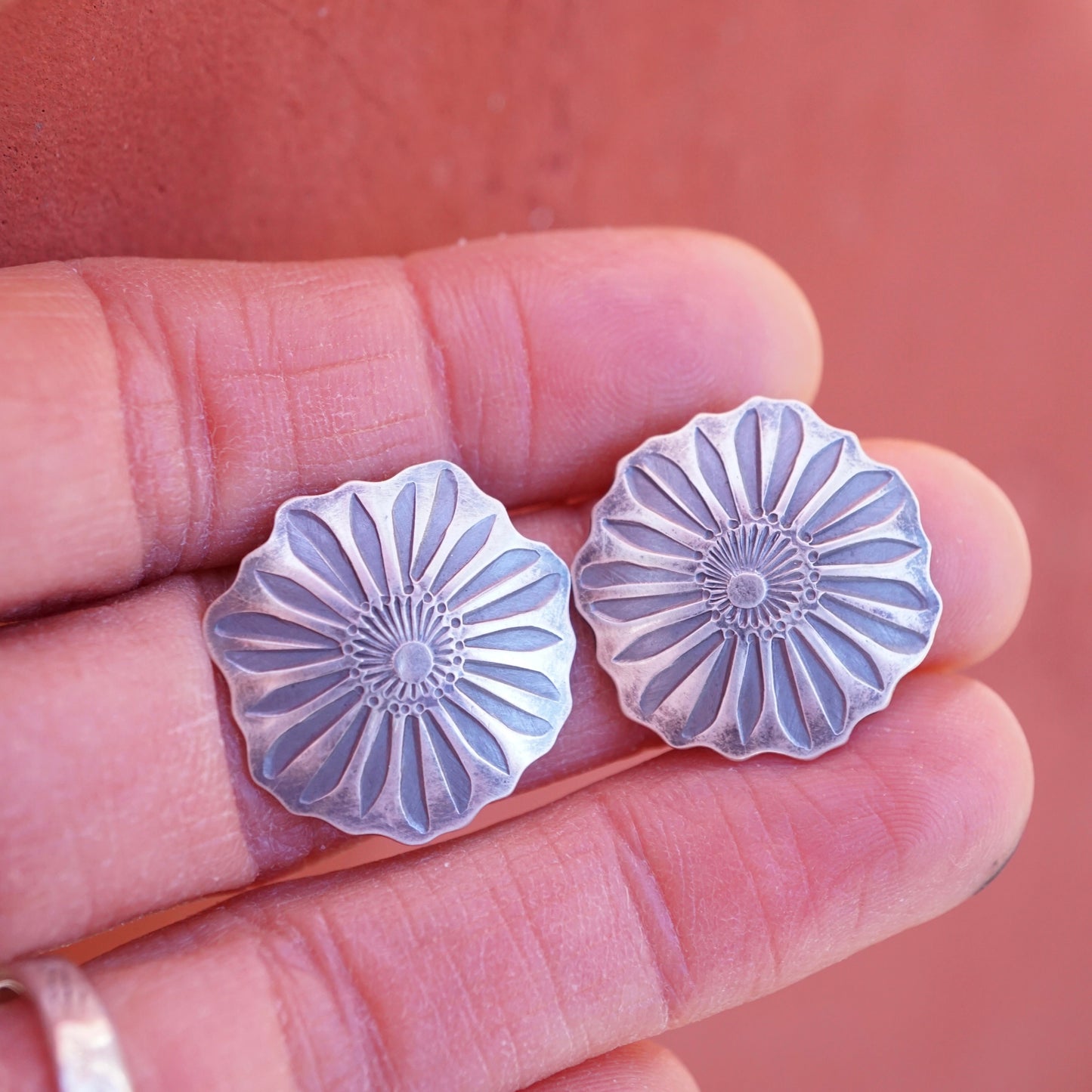 full bloom silver flower studs - Lumenrose