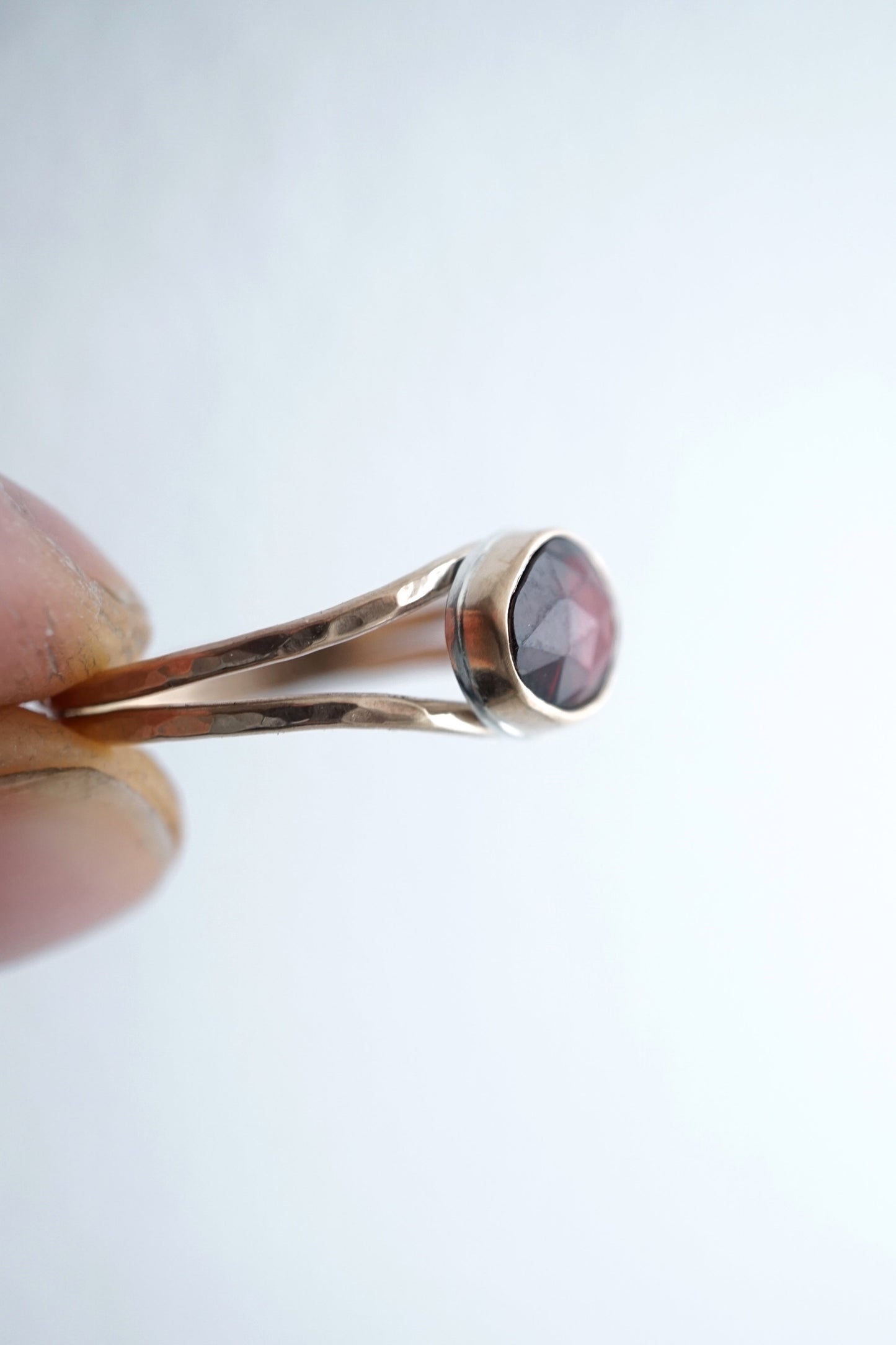 garnet open band ring - silver + 14k goldfill - size 9.25 - Lumenrose
