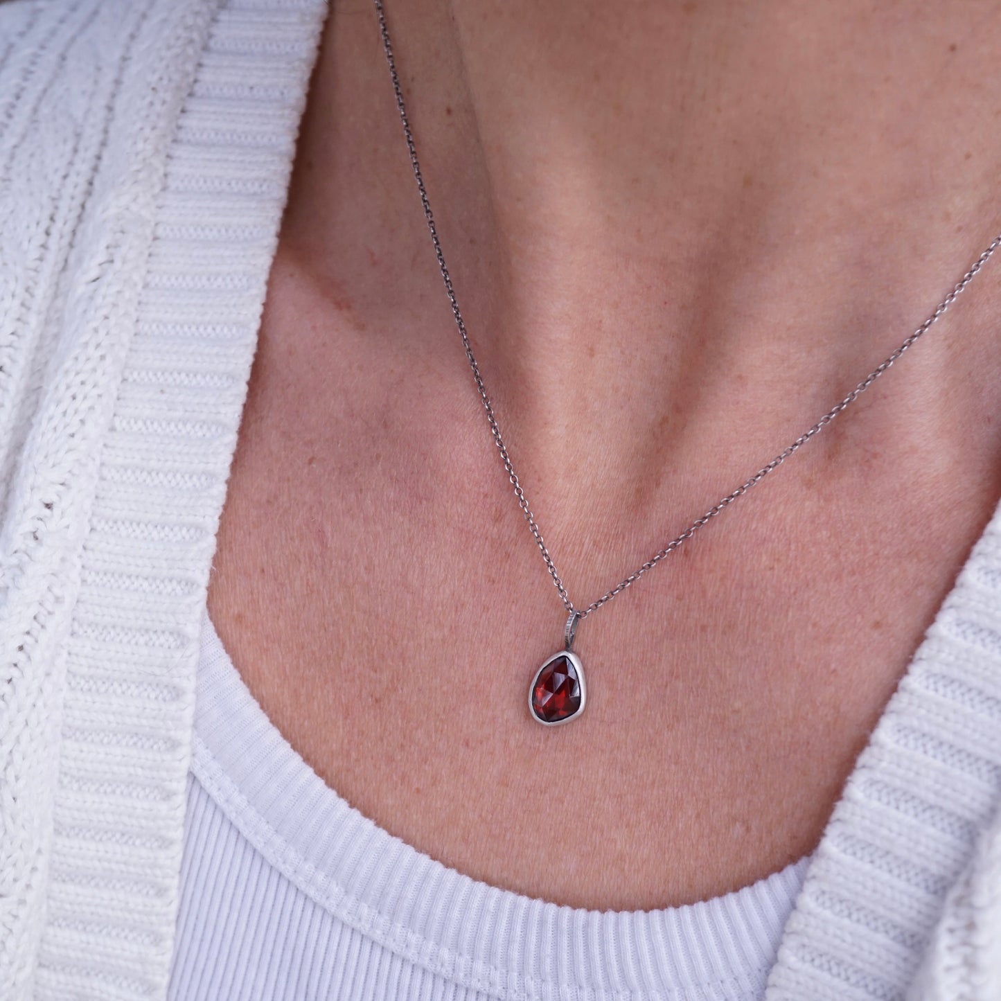 garnet + silver dainty necklace - Lumenrose