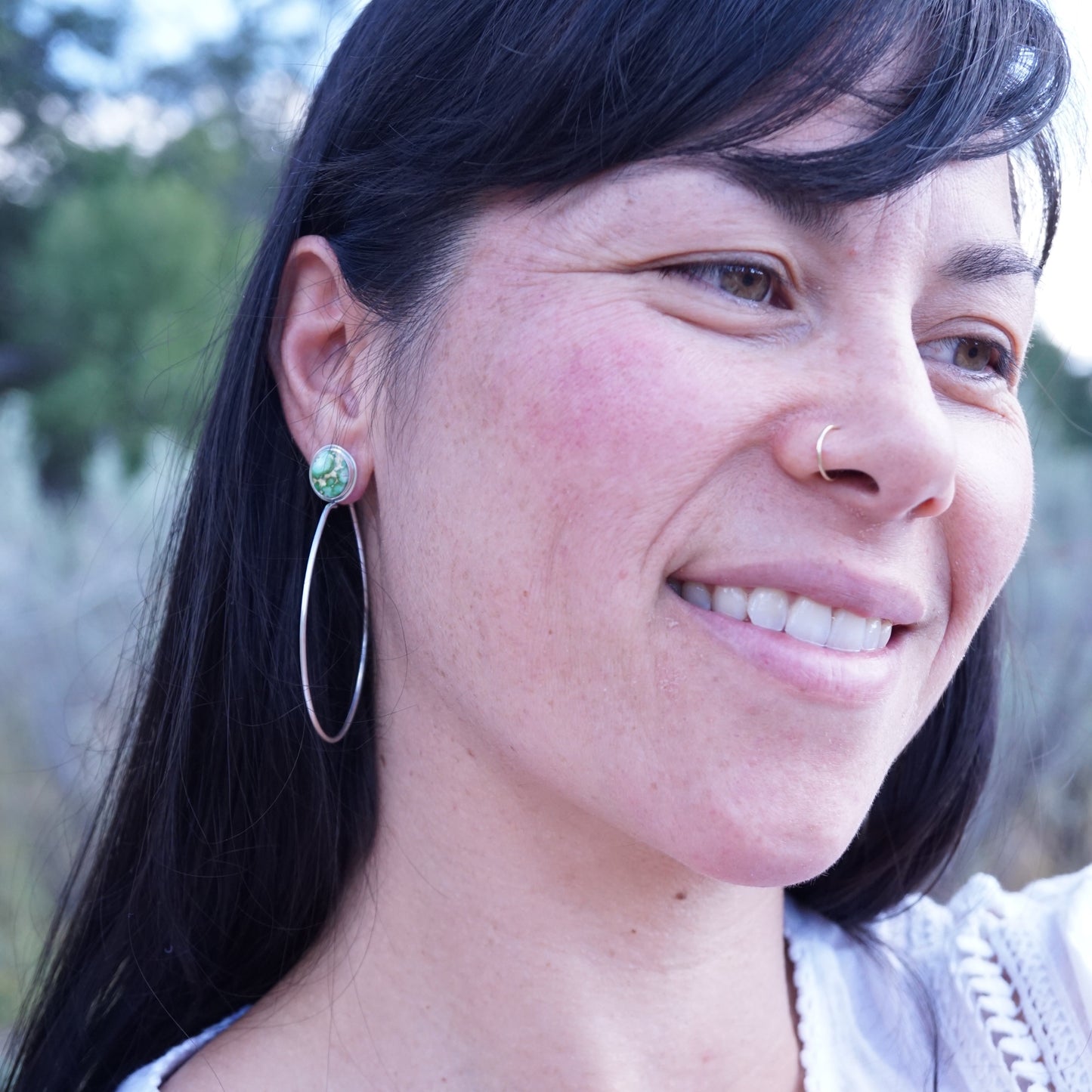 green pools sonoran gold turquoise + silver hoops - Lumenrose