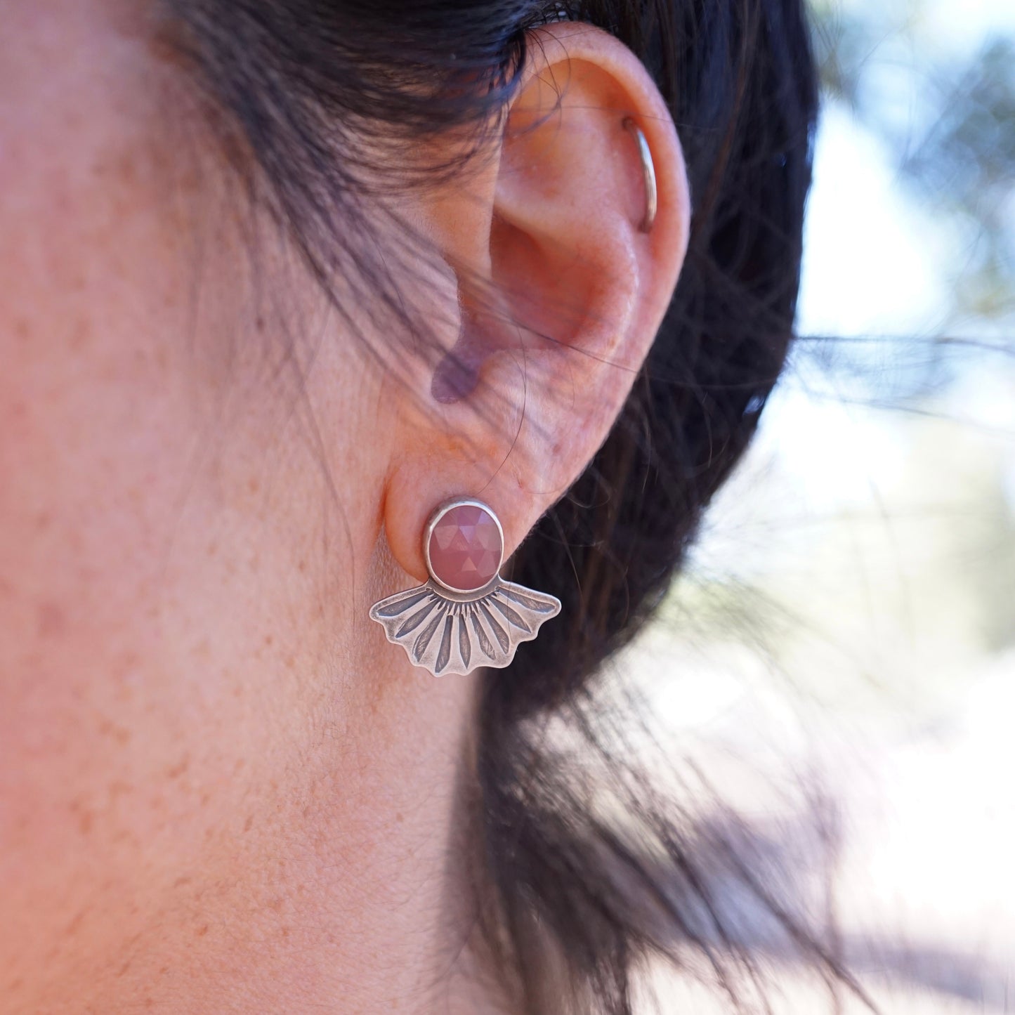 guava quartz flower petal studs - Lumenrose