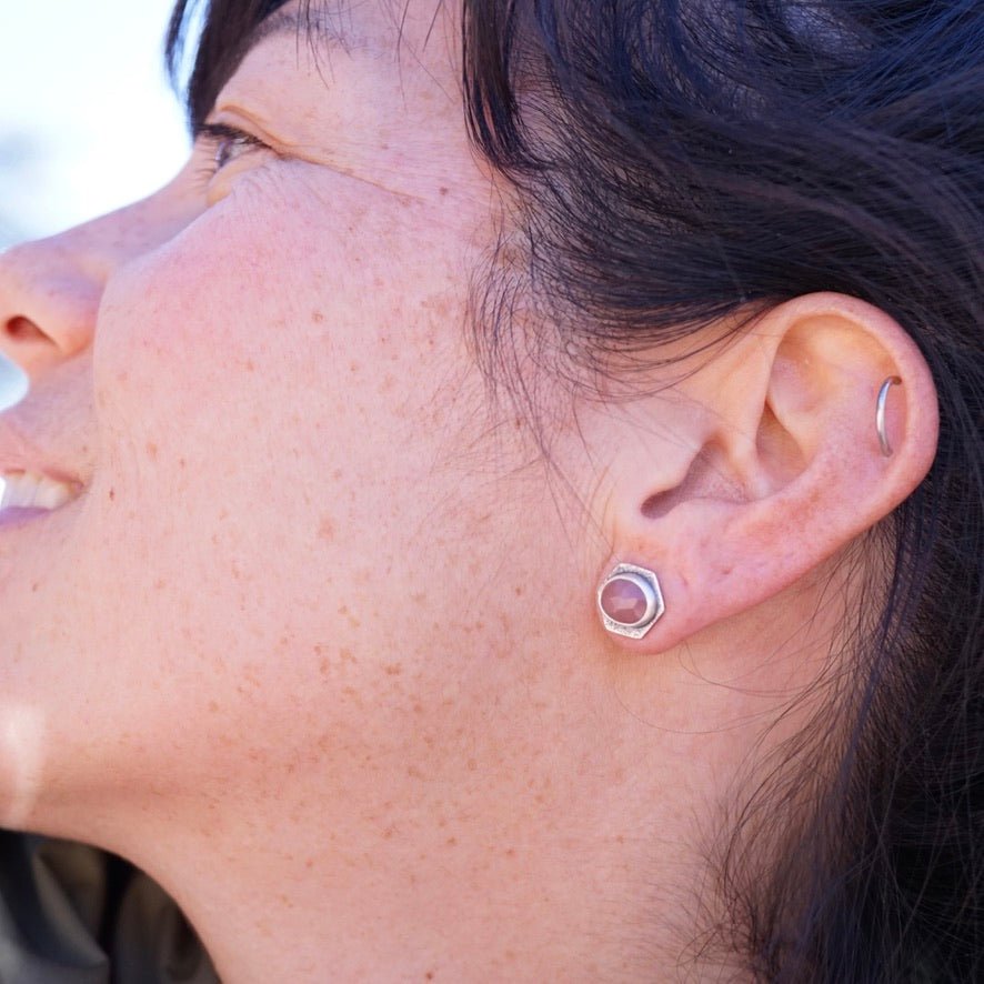 guava quartz hexagon studs - Lumenrose