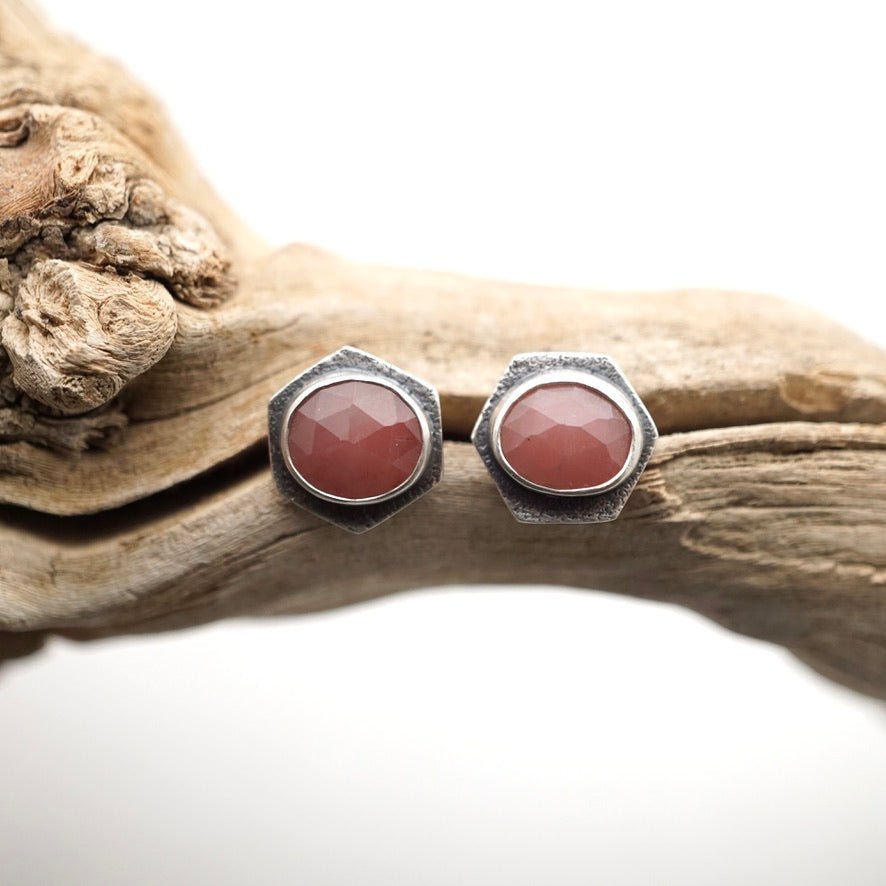 guava quartz hexagon studs - Lumenrose