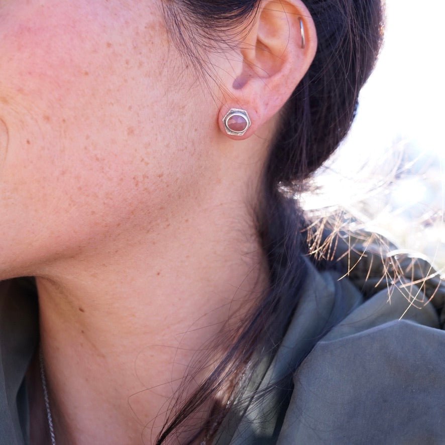 guava quartz hexagon studs - Lumenrose