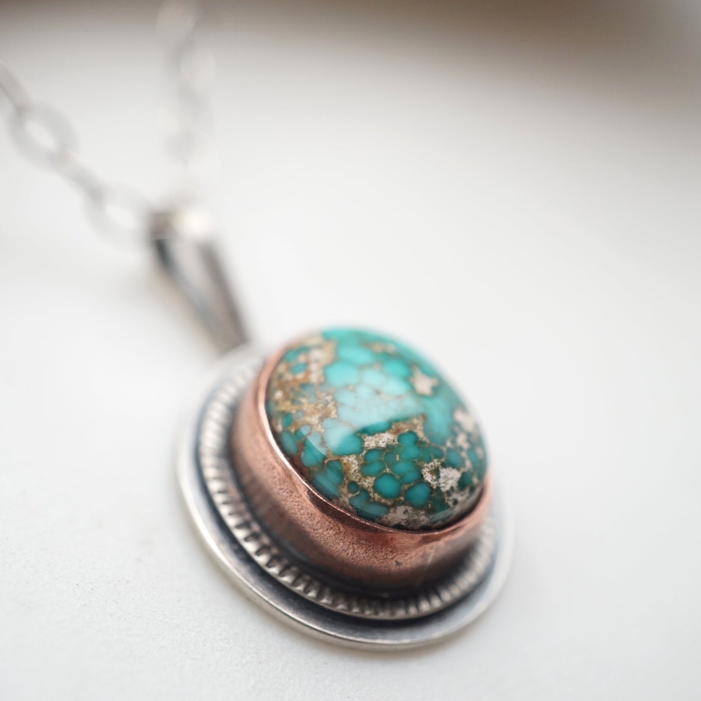 high dome carico lake turquoise necklace with copper bezel - Lumenrose