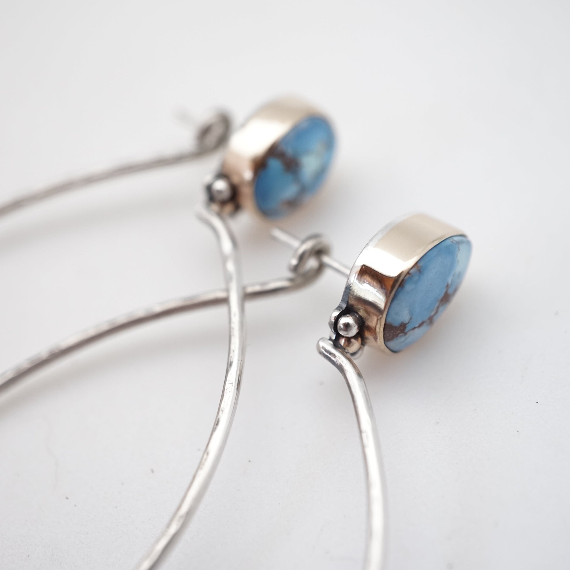 high grade lavender turquoise hoops w/ 14 karat gold bezel - Lumenrose