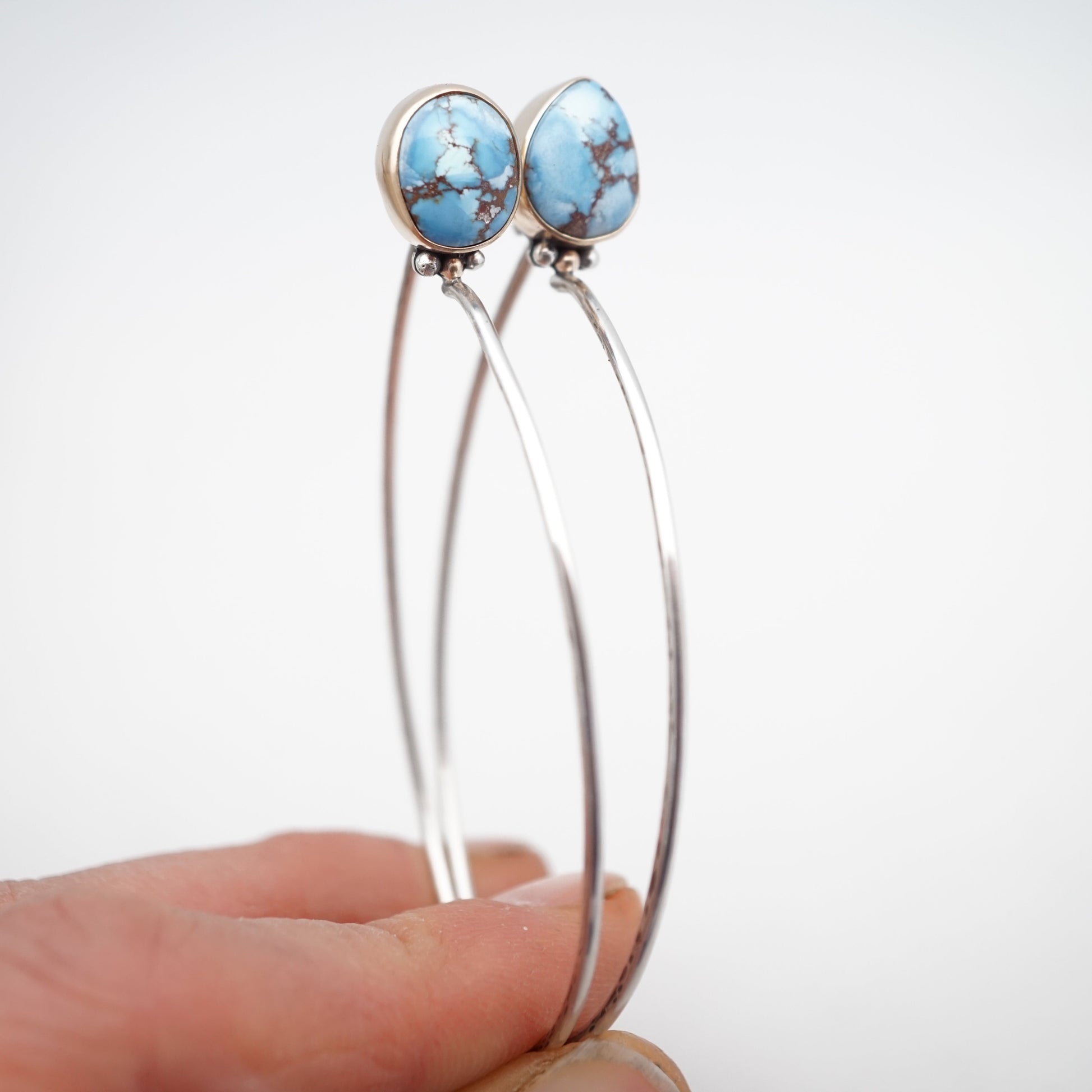 high grade lavender turquoise hoops w/ 14 karat gold bezel - Lumenrose