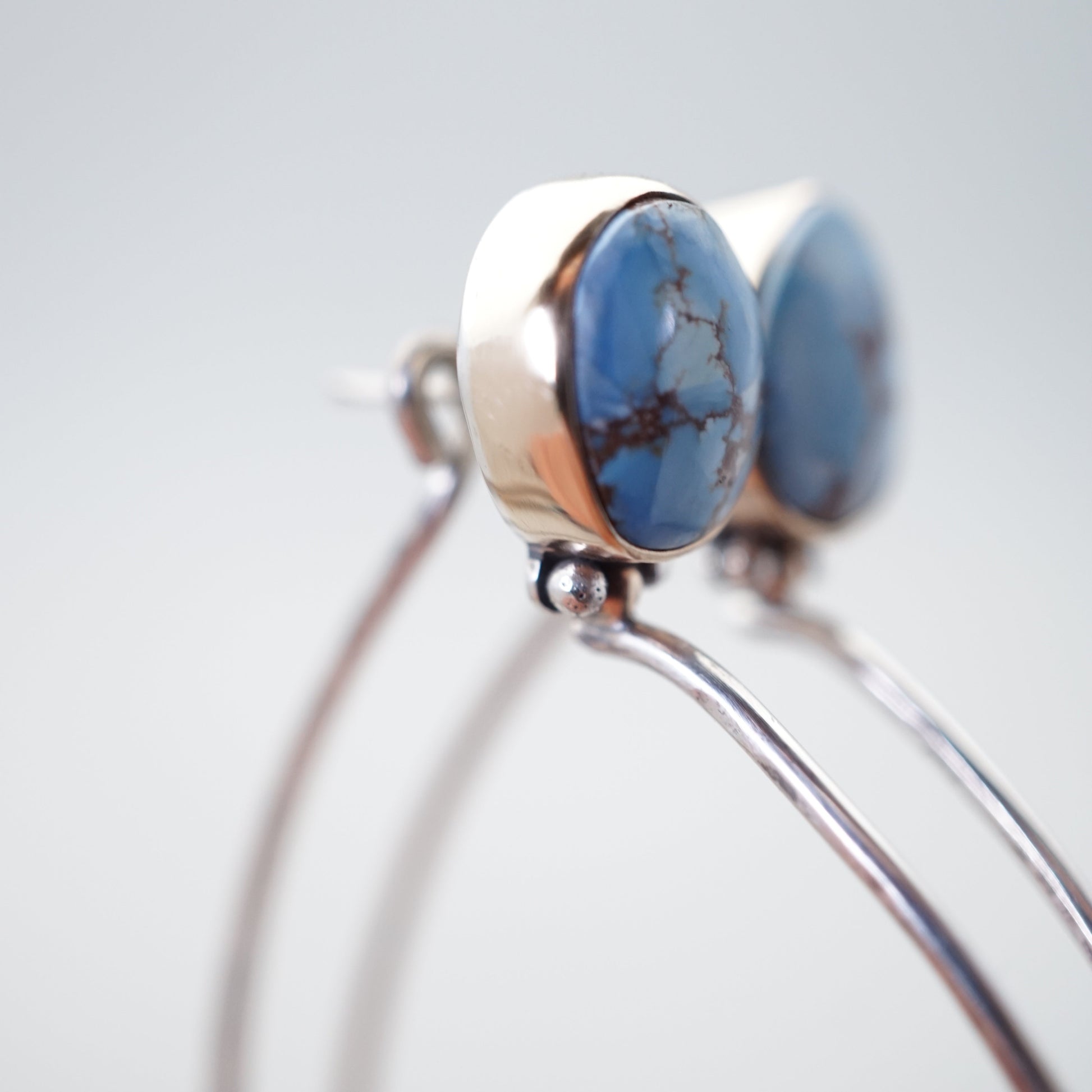 high grade lavender turquoise hoops w/ 14 karat gold bezel - Lumenrose