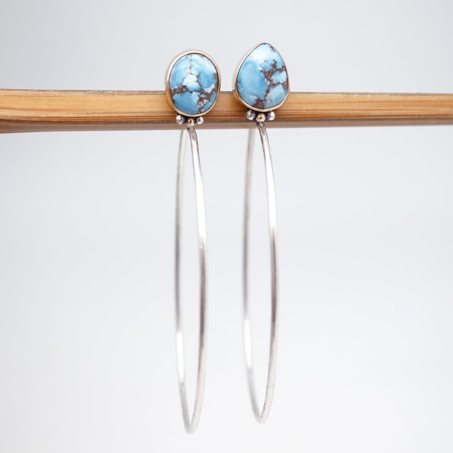 high grade lavender turquoise hoops w/ 14 karat gold bezel - Lumenrose