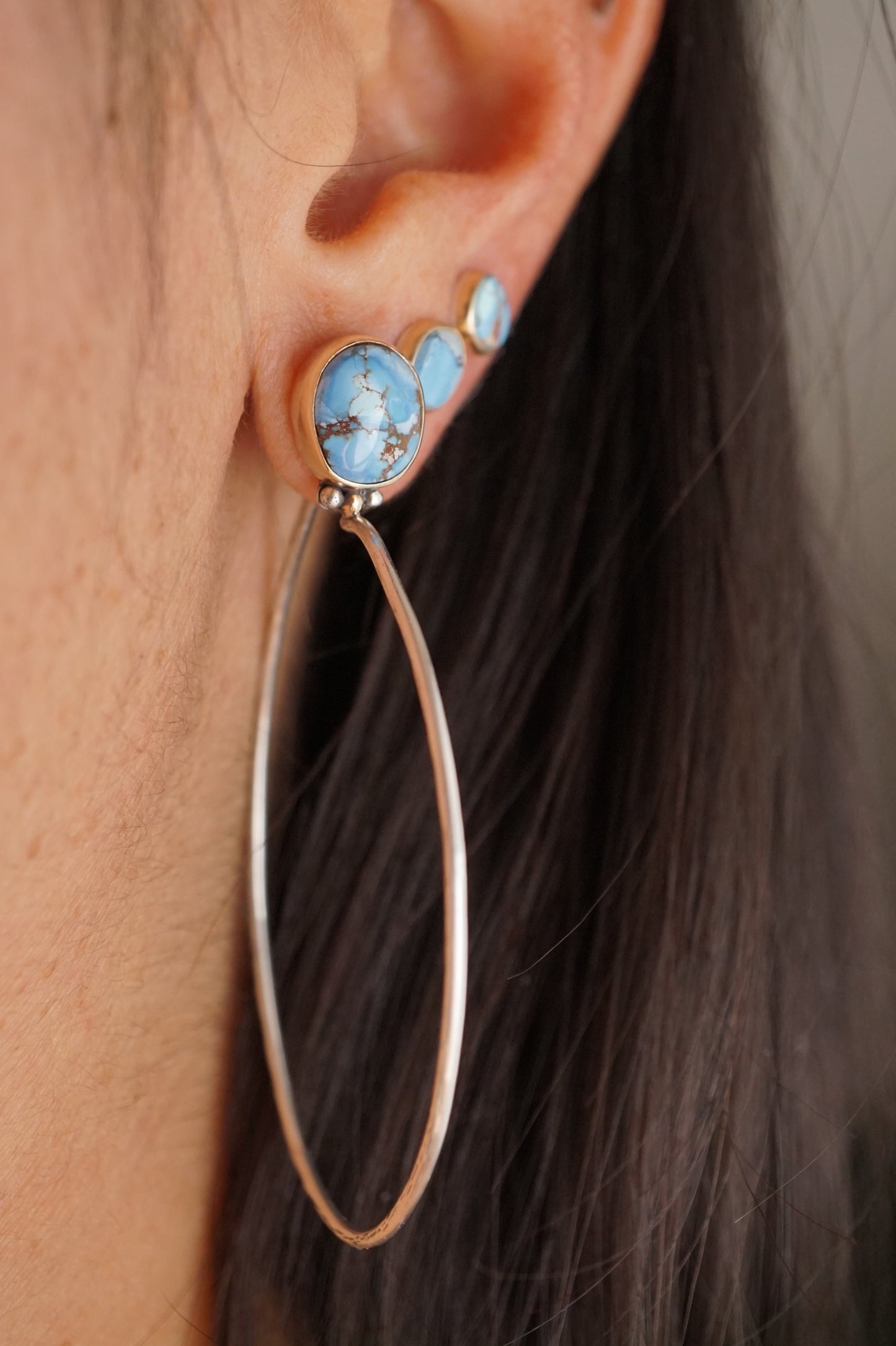 high grade lavender turquoise hoops w/ 14 karat gold bezel - Lumenrose
