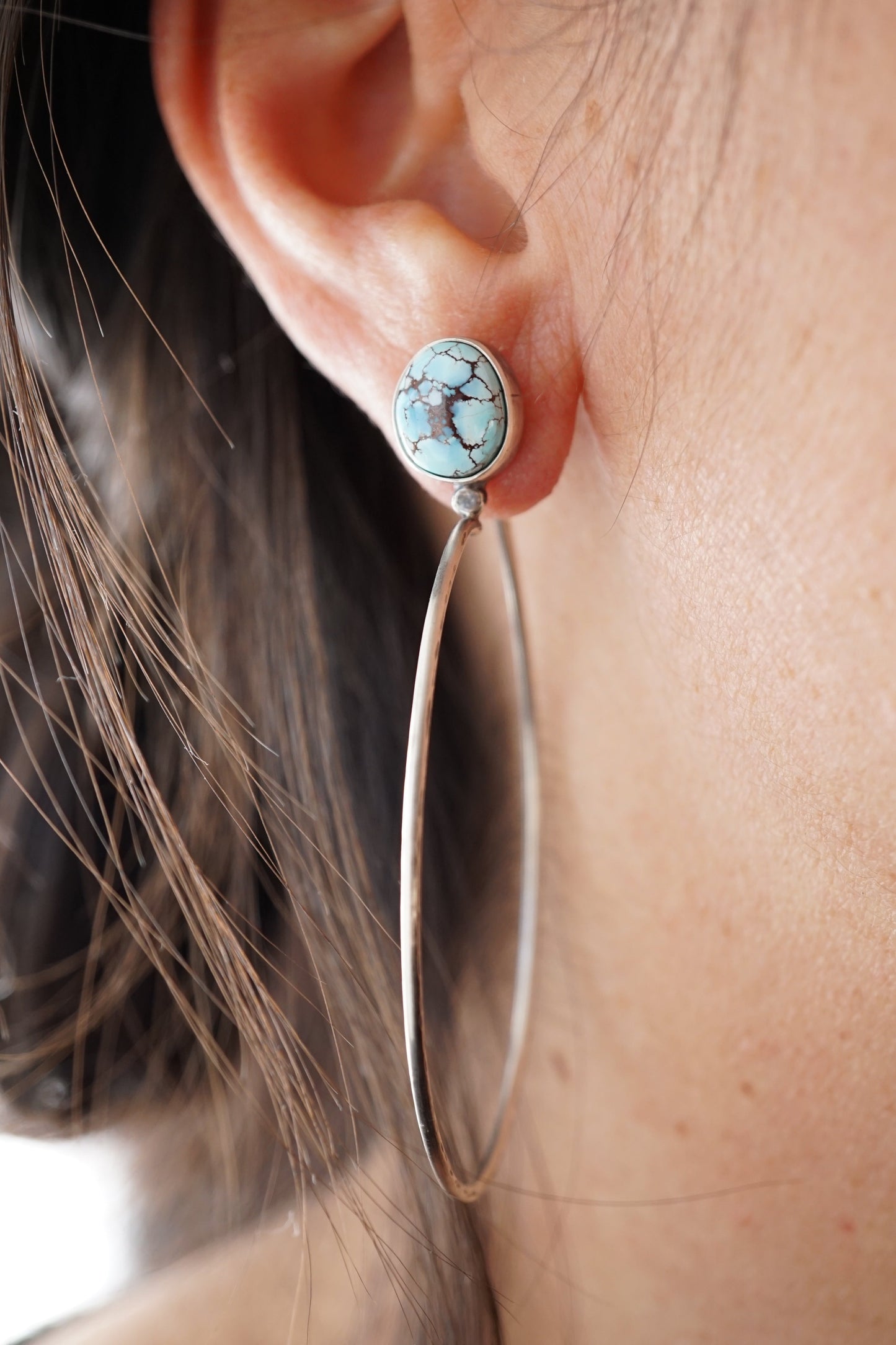 high grade lavender turquoise + silver hoops - Lumenrose