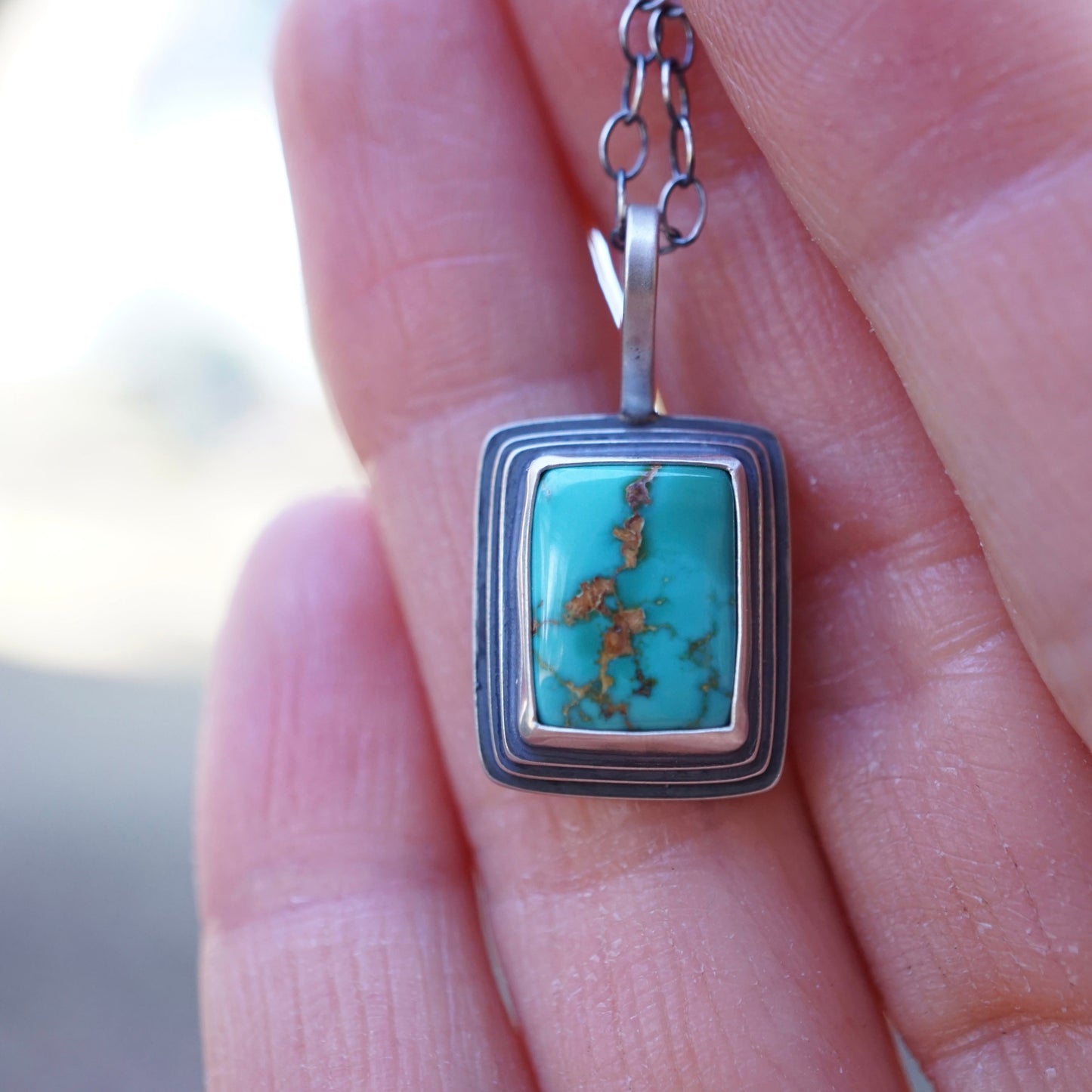 high grade royston turquoise rectangle necklace - Lumenrose