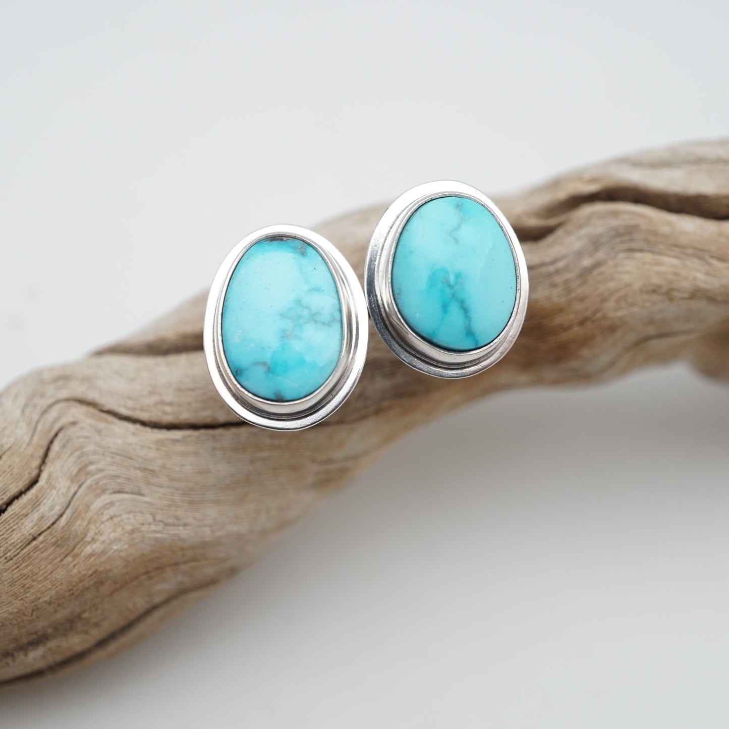 high polish kingman turquoise + silver studs - Lumenrose