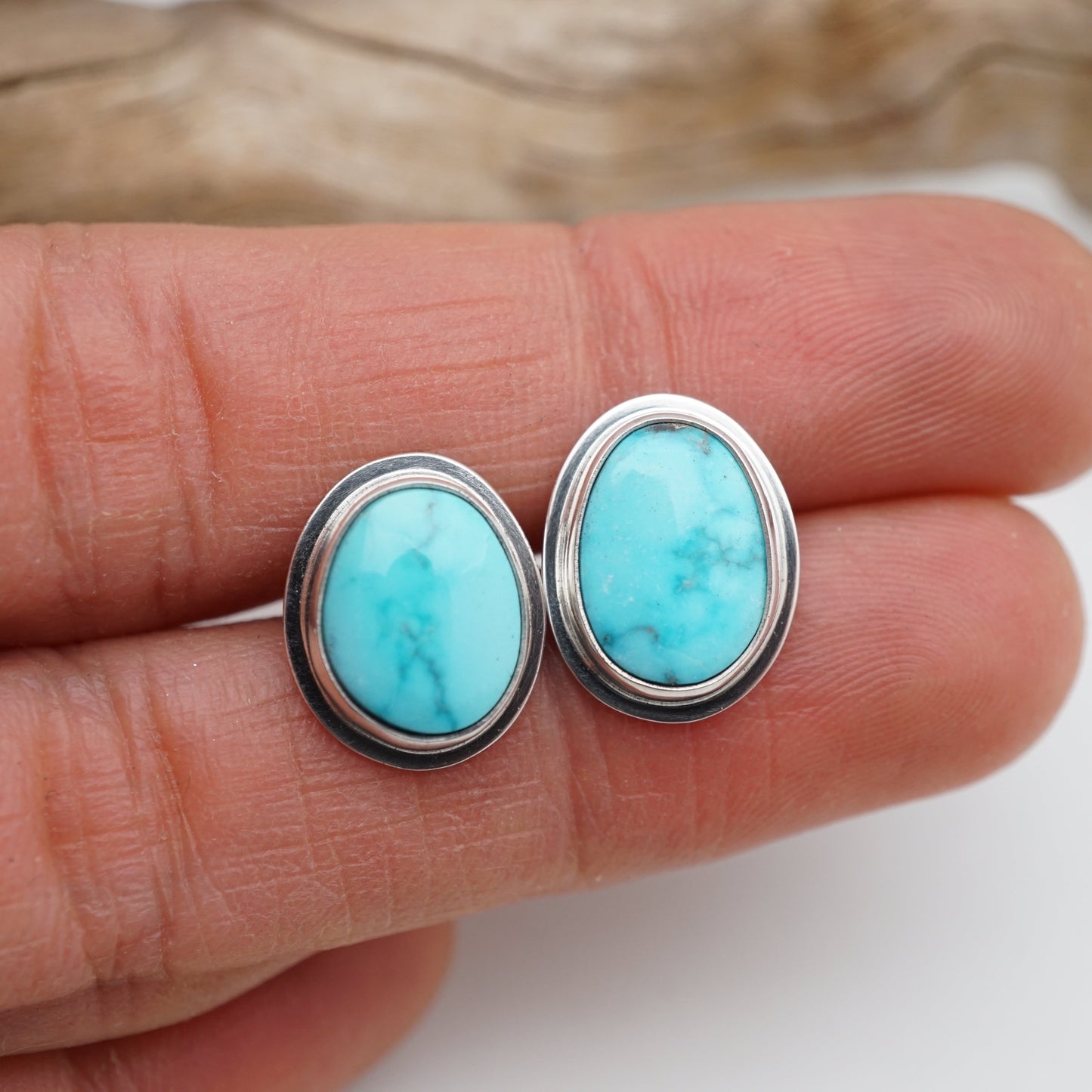 high polish kingman turquoise + silver studs - Lumenrose