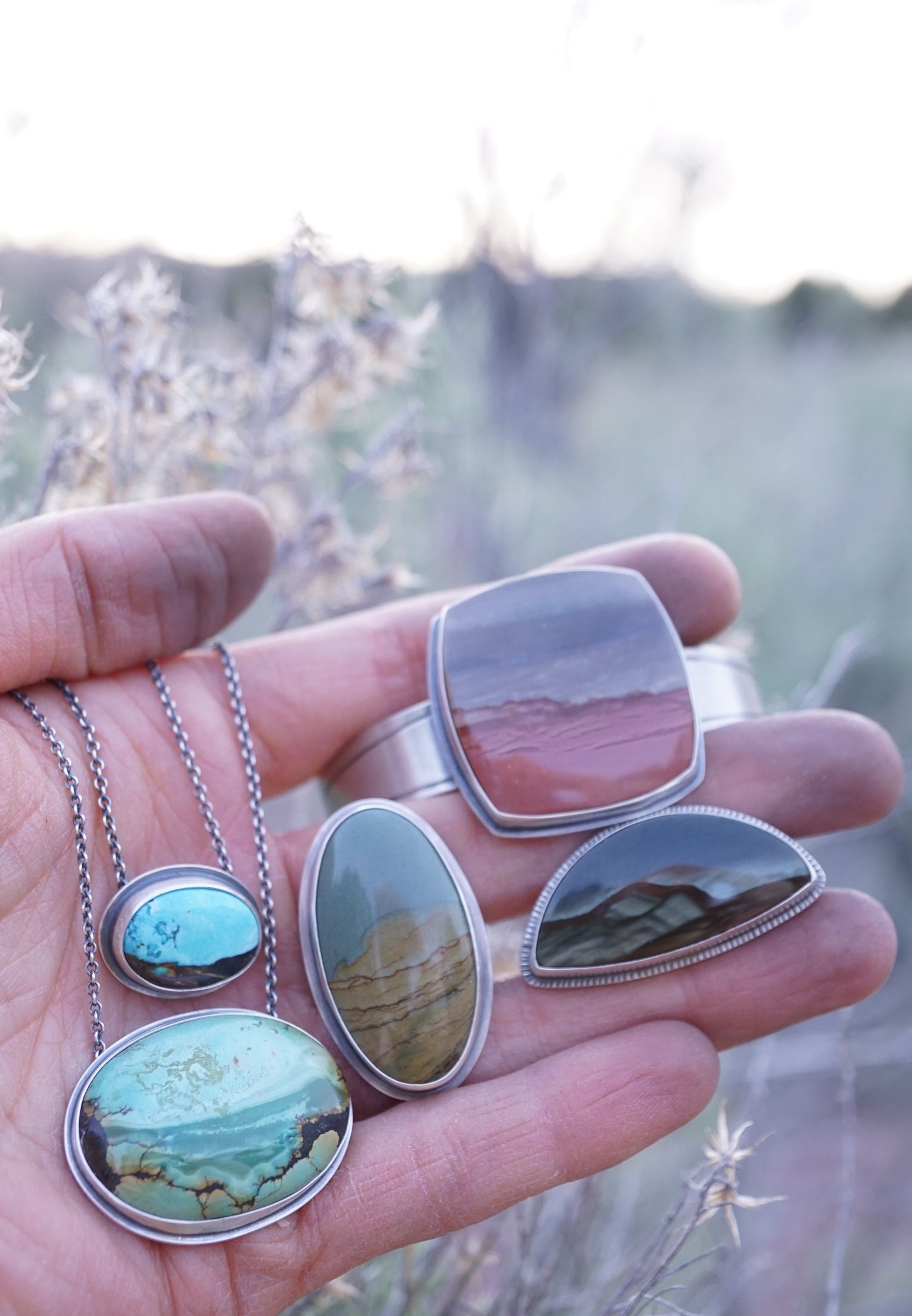 hubei turquoise oval landscape necklace - Lumenrose