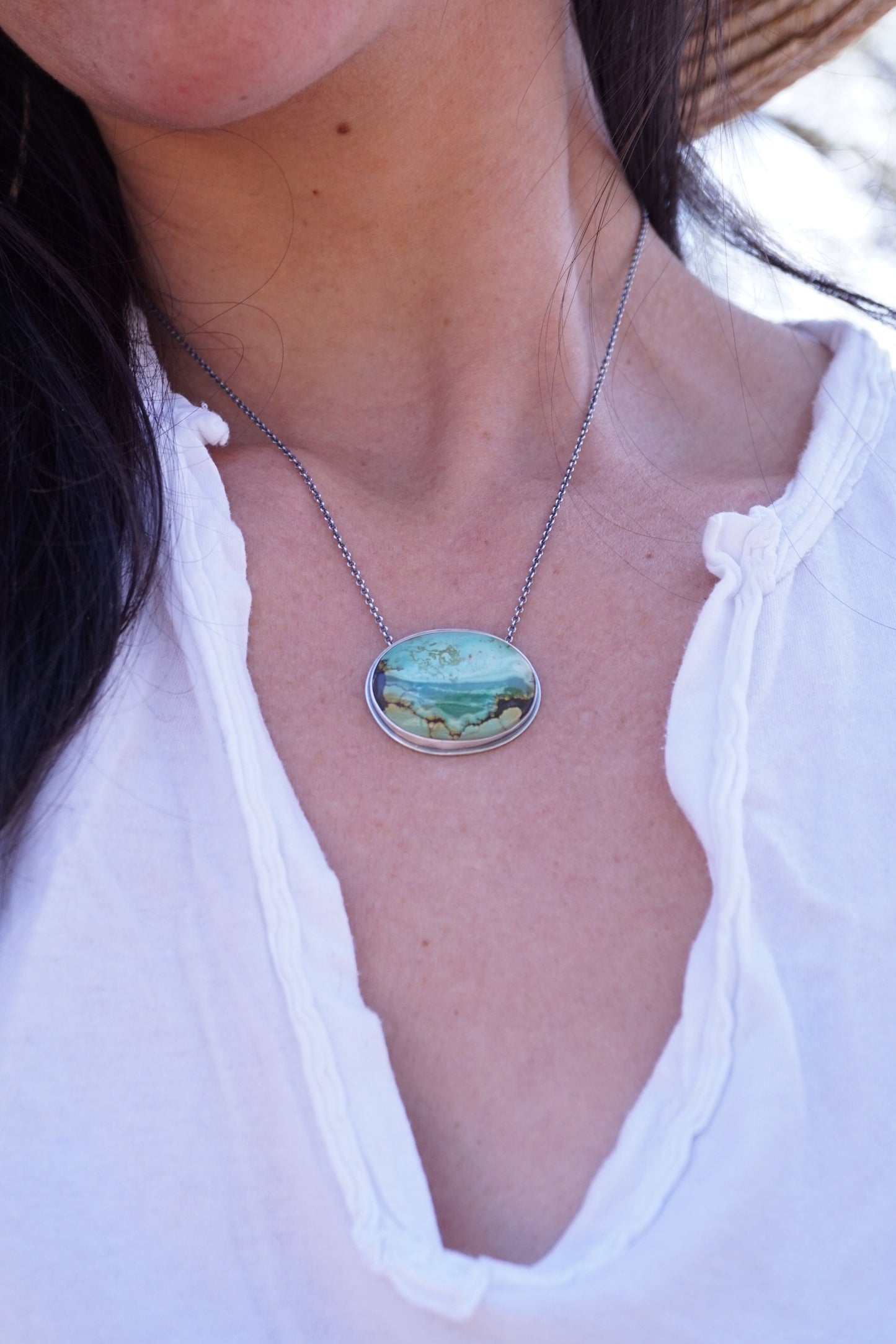 hubei turquoise oval landscape necklace - Lumenrose