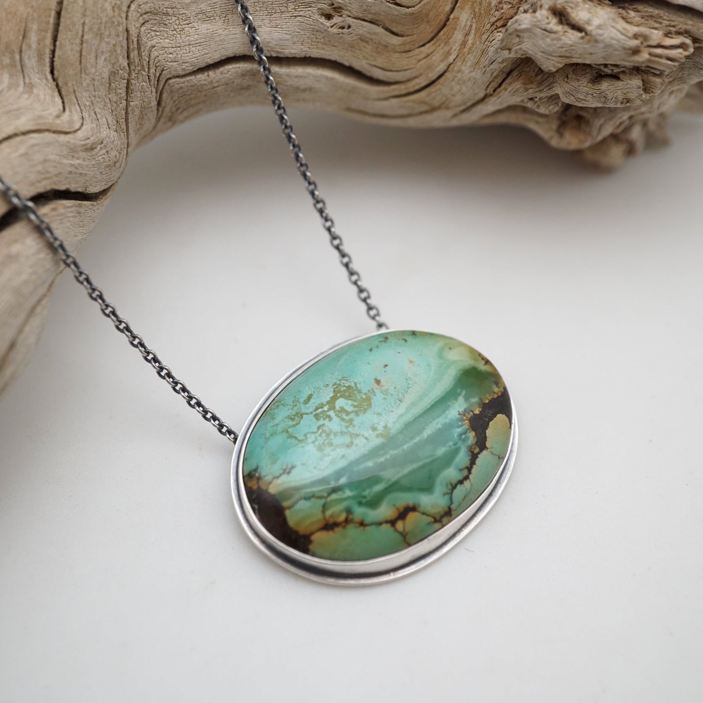 hubei turquoise oval landscape necklace - Lumenrose