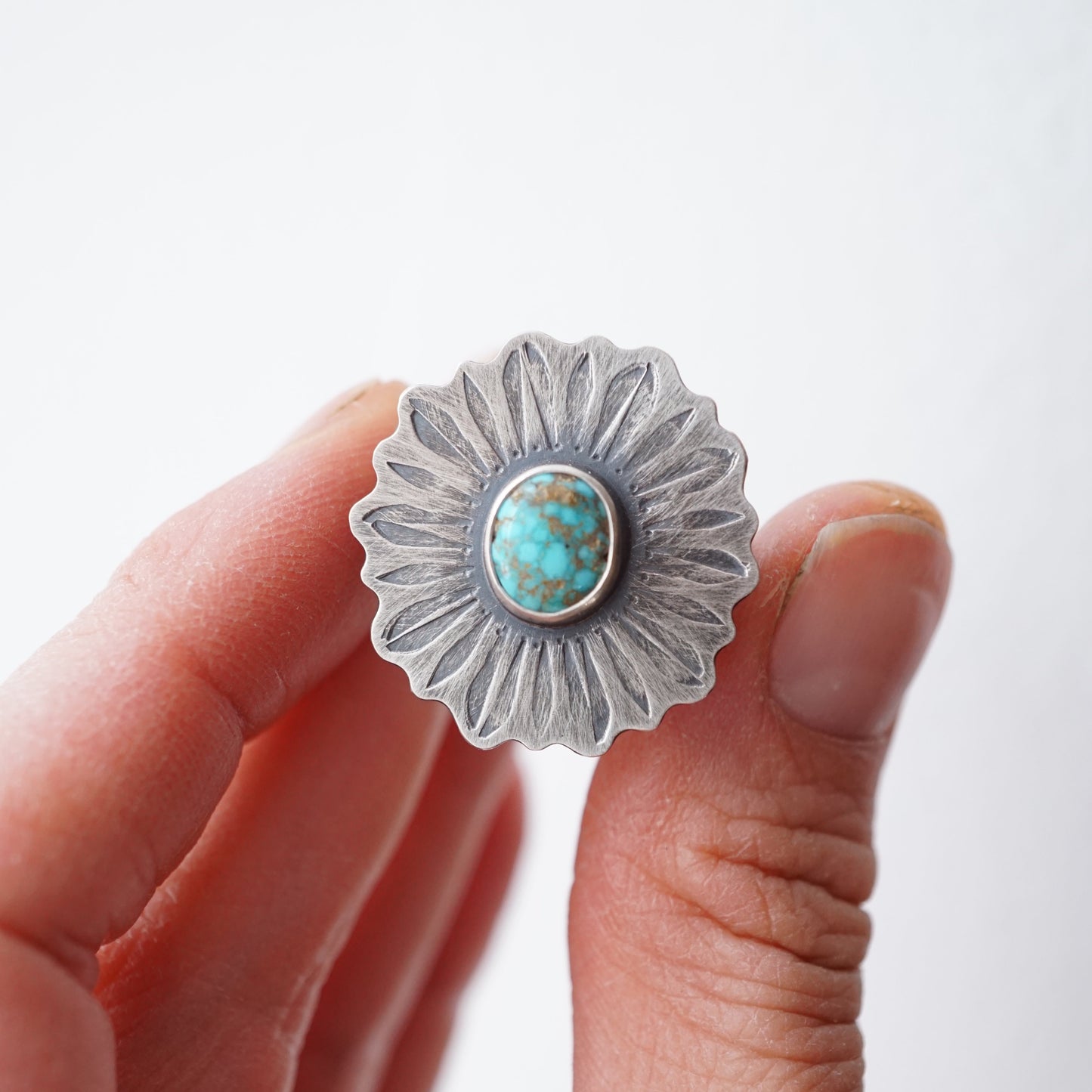 kingman turquoise flower petal ring - size 7 - Lumenrose