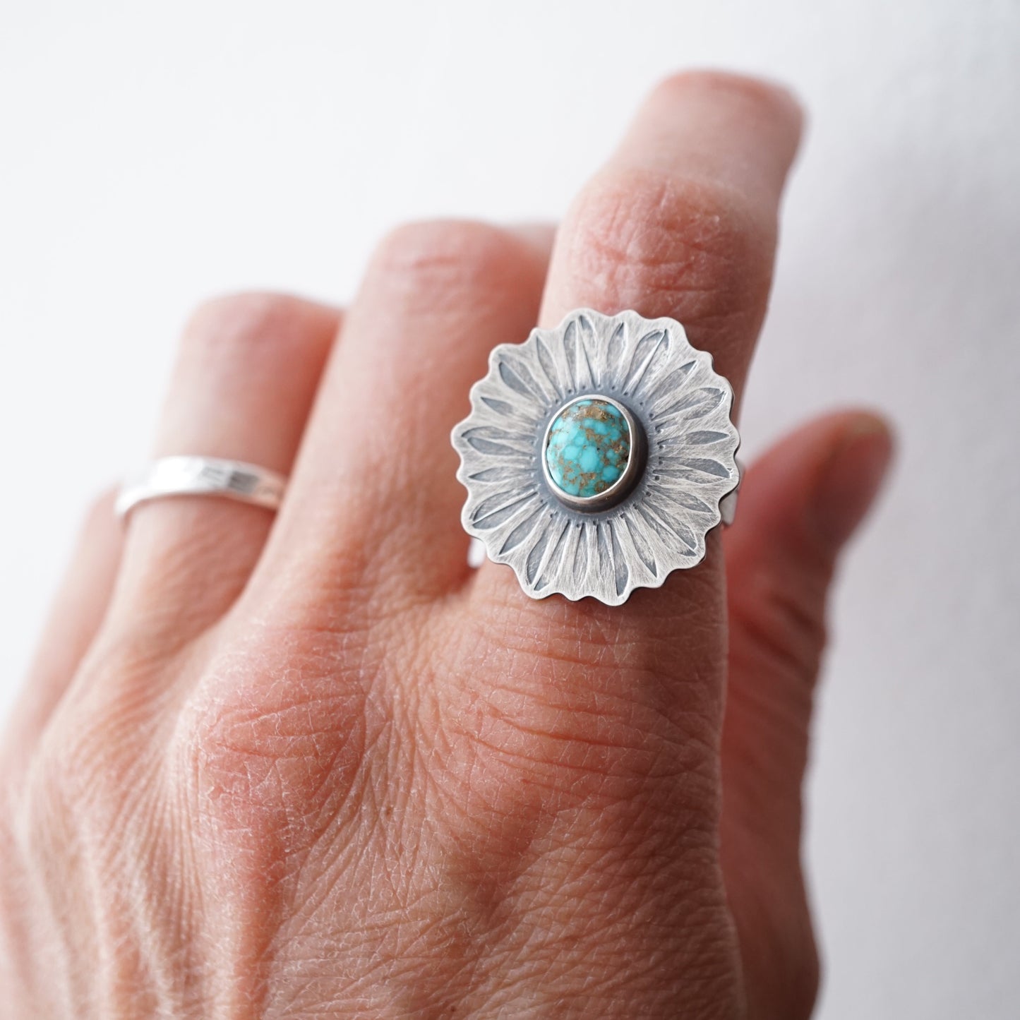 kingman turquoise flower petal ring - size 7 - Lumenrose