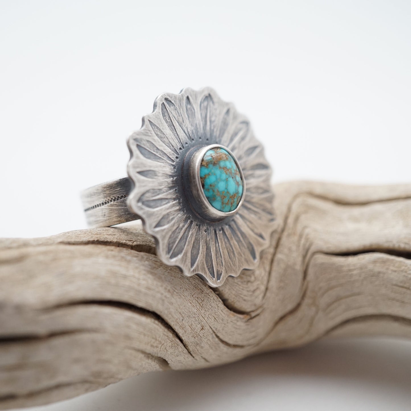 kingman turquoise flower petal ring - size 7 - Lumenrose