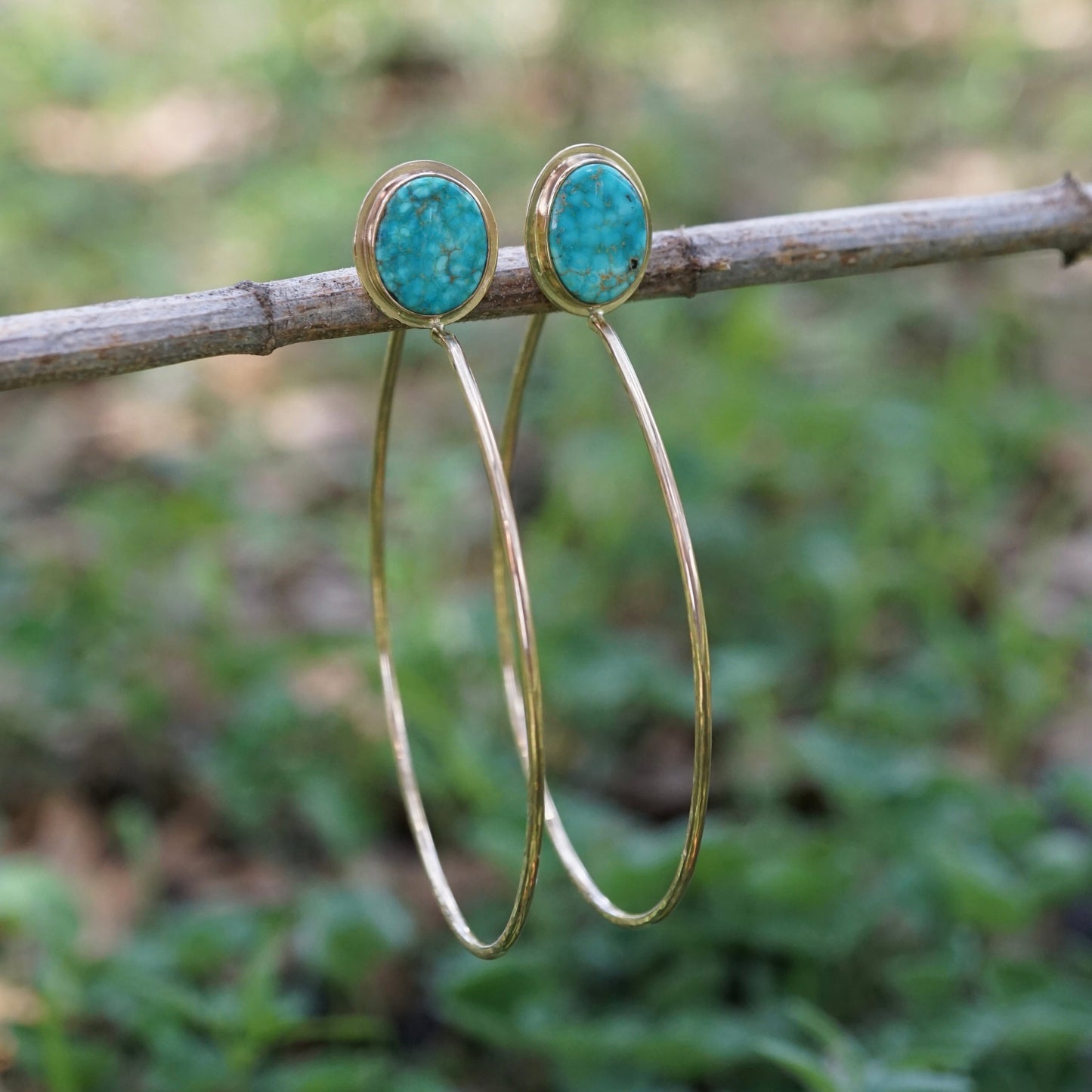 kingman turquoise hoops in 14k goldfill - Lumenrose