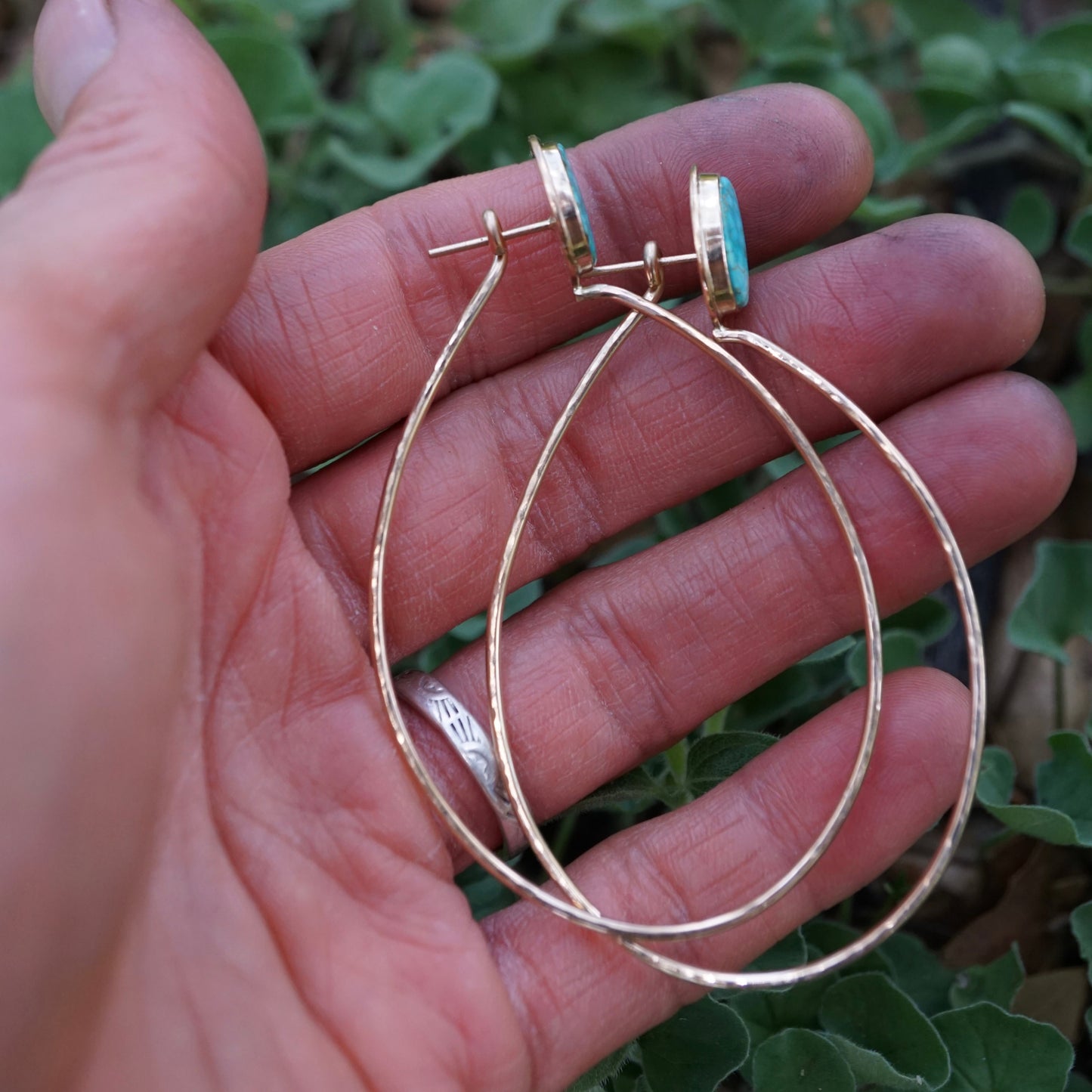 kingman turquoise hoops in 14k goldfill - Lumenrose