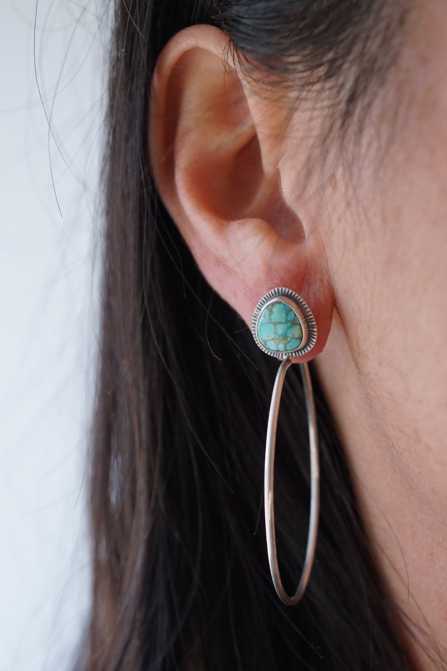 kingman turquoise mountain + silver hoops - SMALL SIZE - Lumenrose