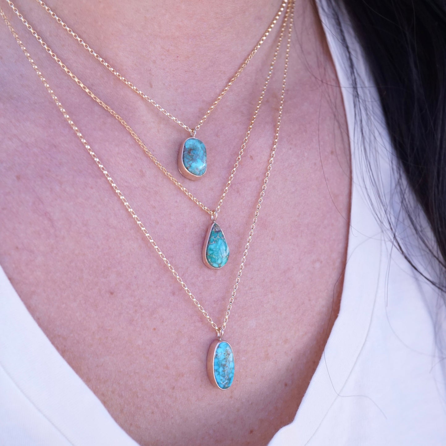 kingman turquoise necklace in 14k goldfill and a touch of sterling - Lumenrose
