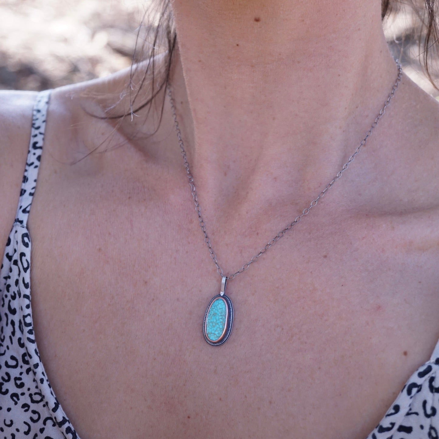 kingman turquoise necklace with copper bezel - discounted for slight stone imperfection - Lumenrose