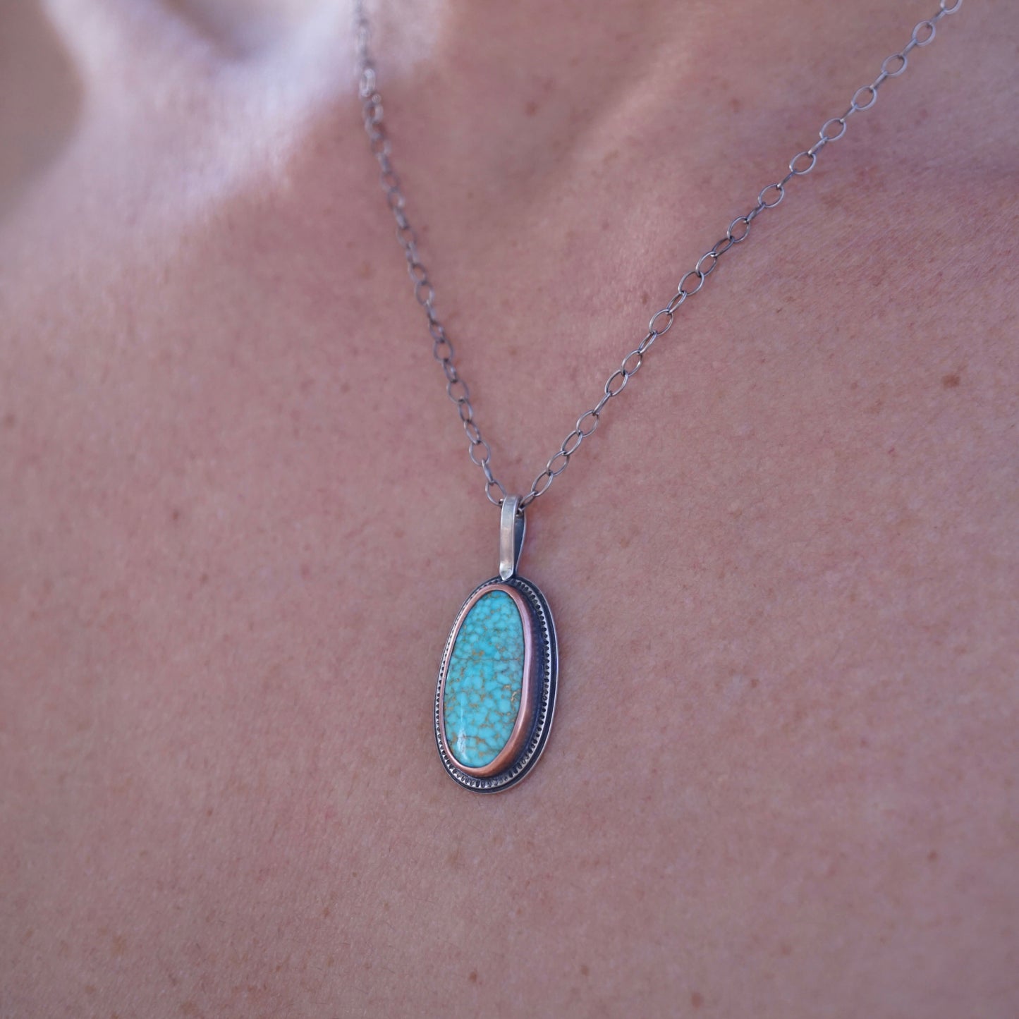 kingman turquoise necklace with copper bezel - discounted for slight stone imperfection - Lumenrose