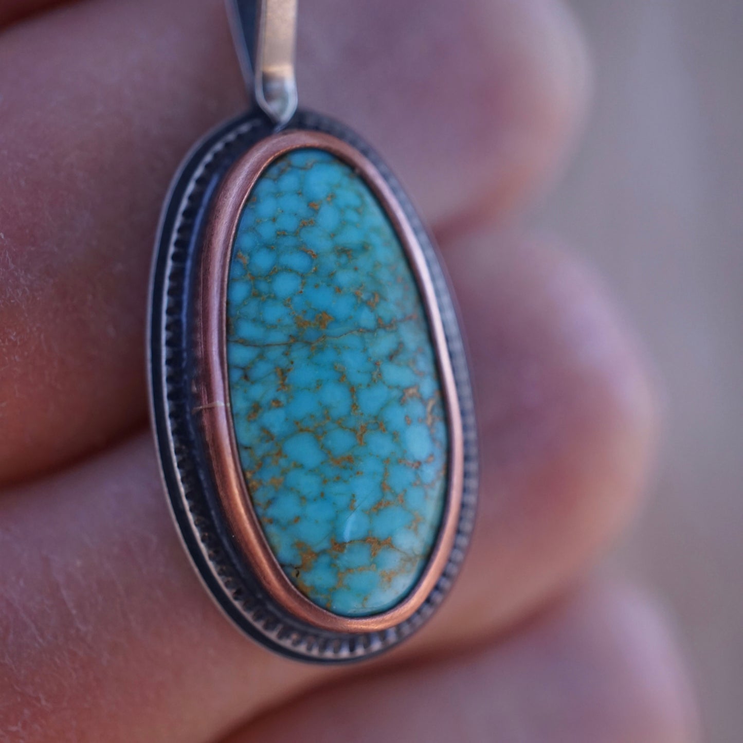 kingman turquoise necklace with copper bezel - discounted for slight stone imperfection - Lumenrose