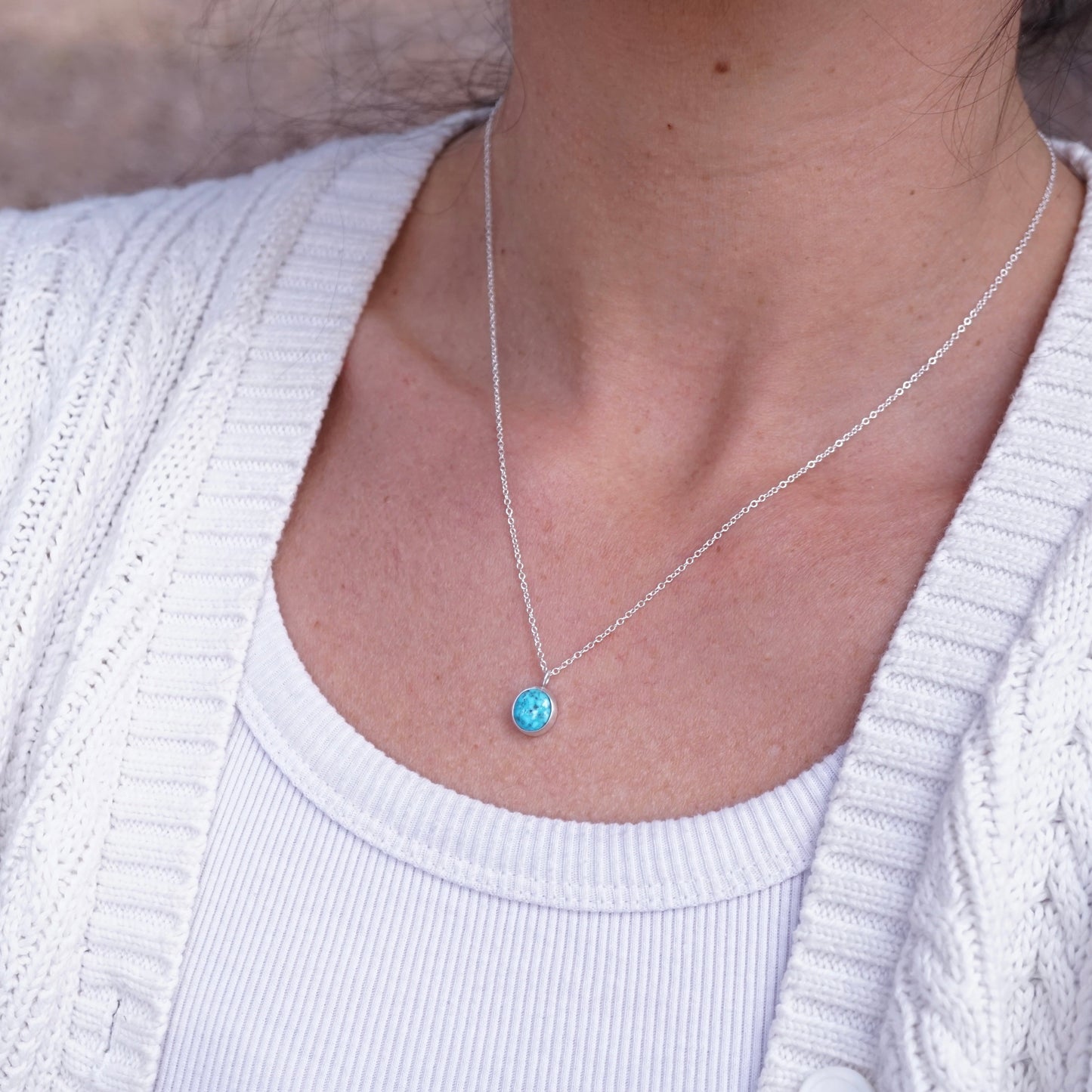 kingman turquoise + silver dainty necklace - Lumenrose